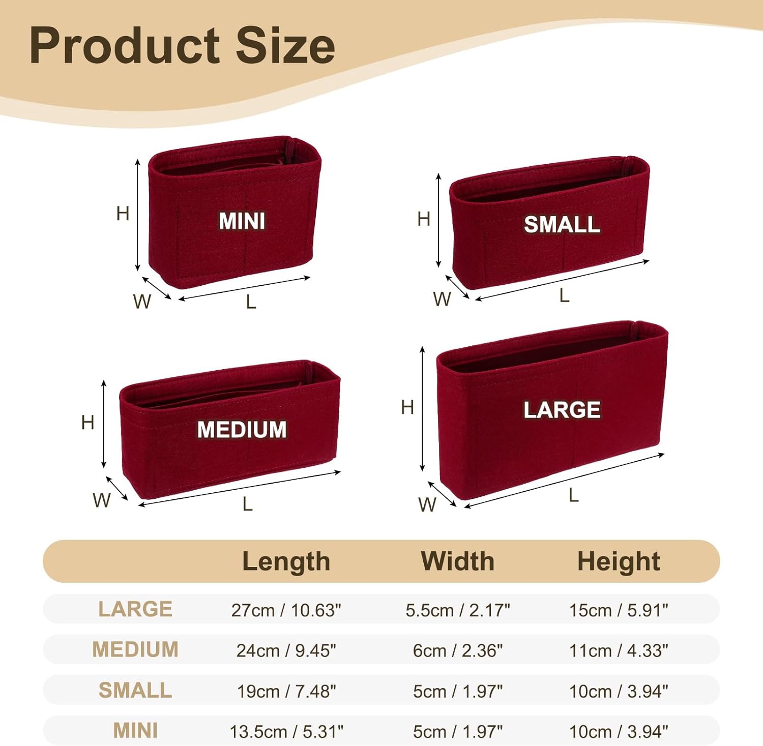 Purse Organizer Insert, Felt Portable Handbag Shaper Multiple Compartments Liner Pouch for Handbag Purse Tote Bag, 5.3