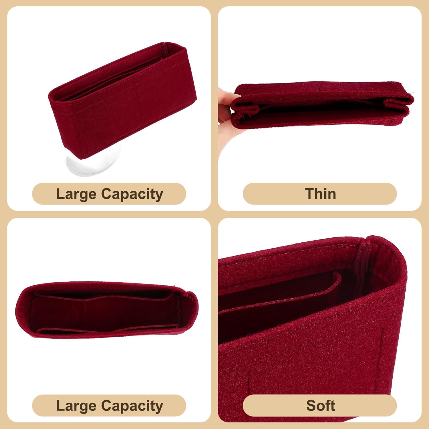 Purse Organizer Insert, Felt Portable Handbag Shaper Multiple Compartments Liner Pouch for Handbag Purse Tote Bag, 5.3