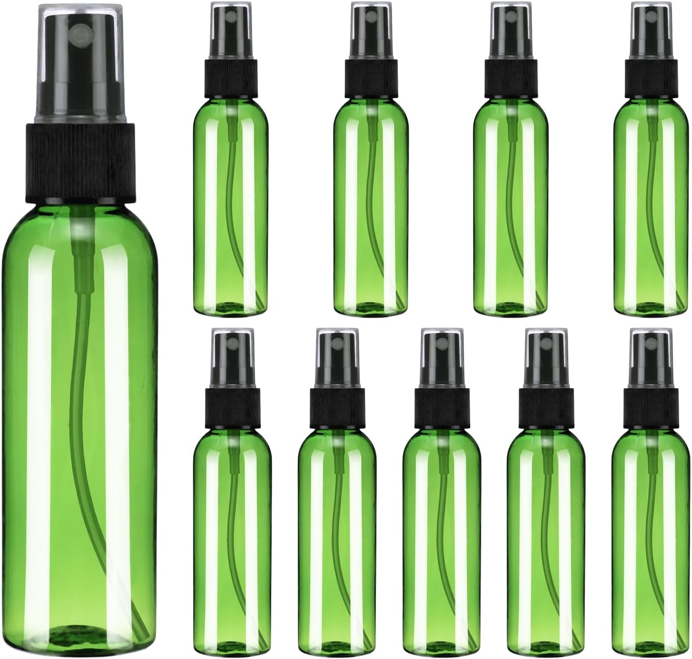 10Pack Spray Bottles, 2 Oz/60ML Reusable Clear Empty Mist Plastic Mini Travel Bottle Set,Small Refillable Liquid Containers for Household Use, Essential Oil, Cleaning (Green Black) - Image 1