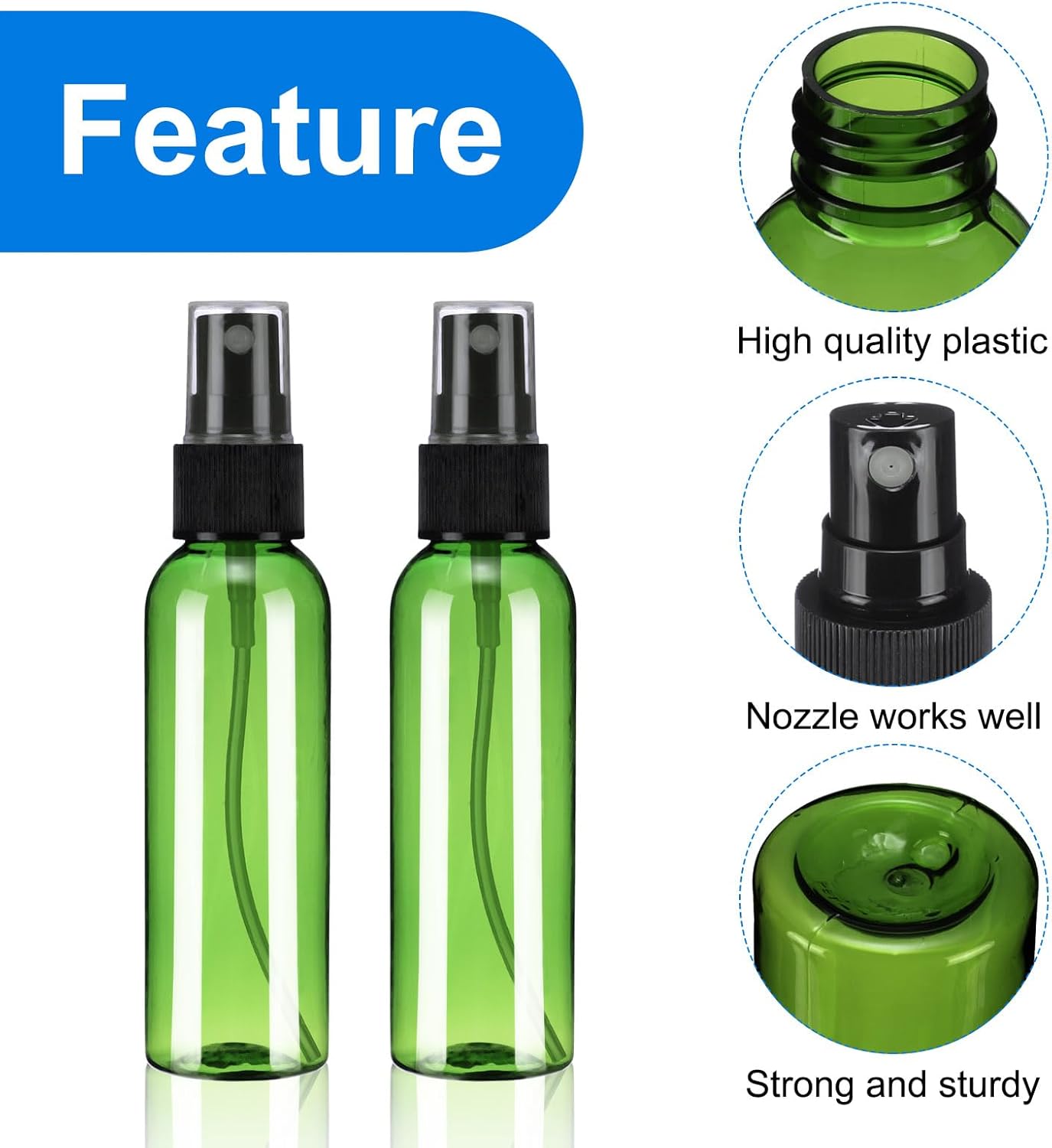 10Pack Spray Bottles, 2 Oz/60ML Reusable Clear Empty Mist Plastic Mini Travel Bottle Set,Small Refillable Liquid Containers for Household Use, Essential Oil, Cleaning (Green Black) - Image 3