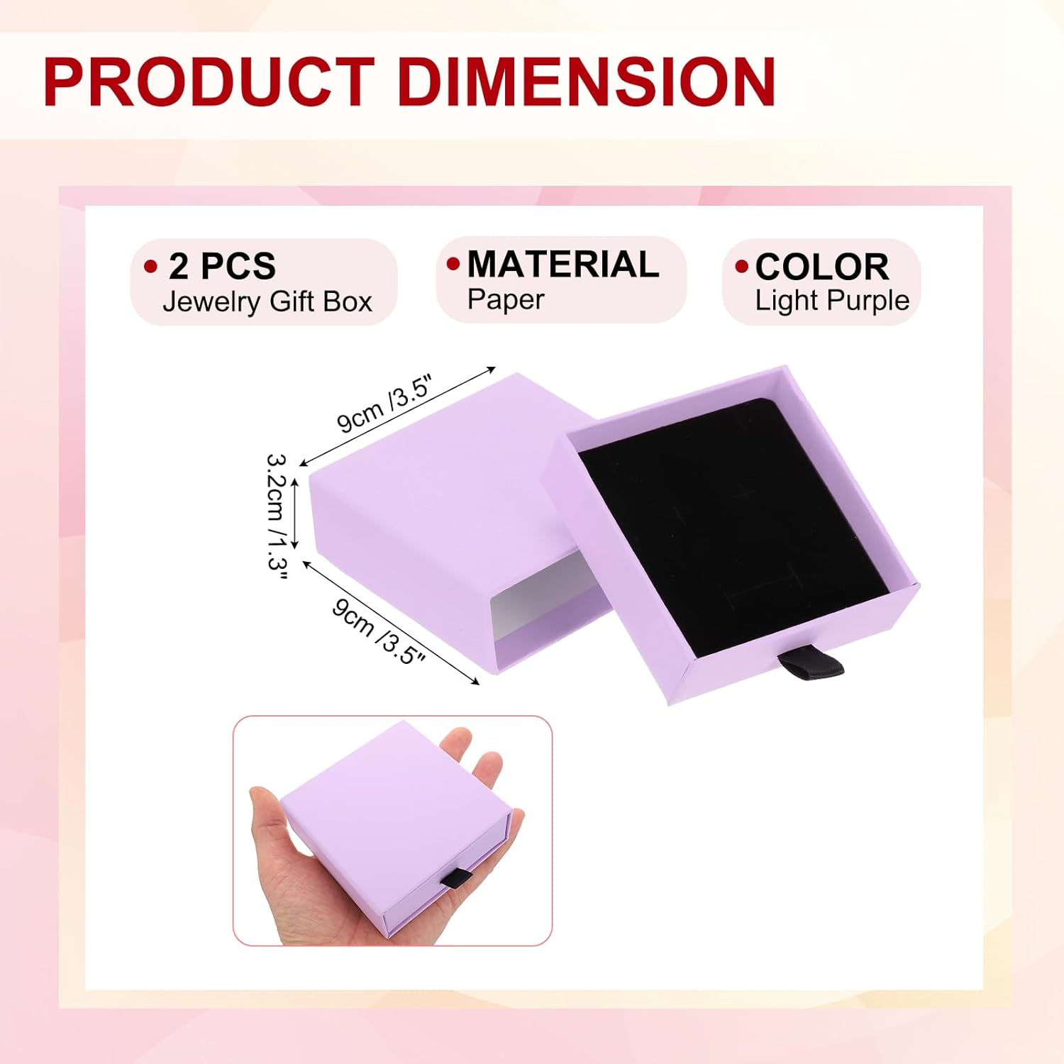 2Pcs Cardboard Jewelry Gift Boxes, 3.5 x 3.5 Inch Jewelry Display Boxes Bulk Sponge Filled Small Jewelry Boxes for Bracelets Earrings Necklaces Jewelry Gift (Light Purple) - Image 2