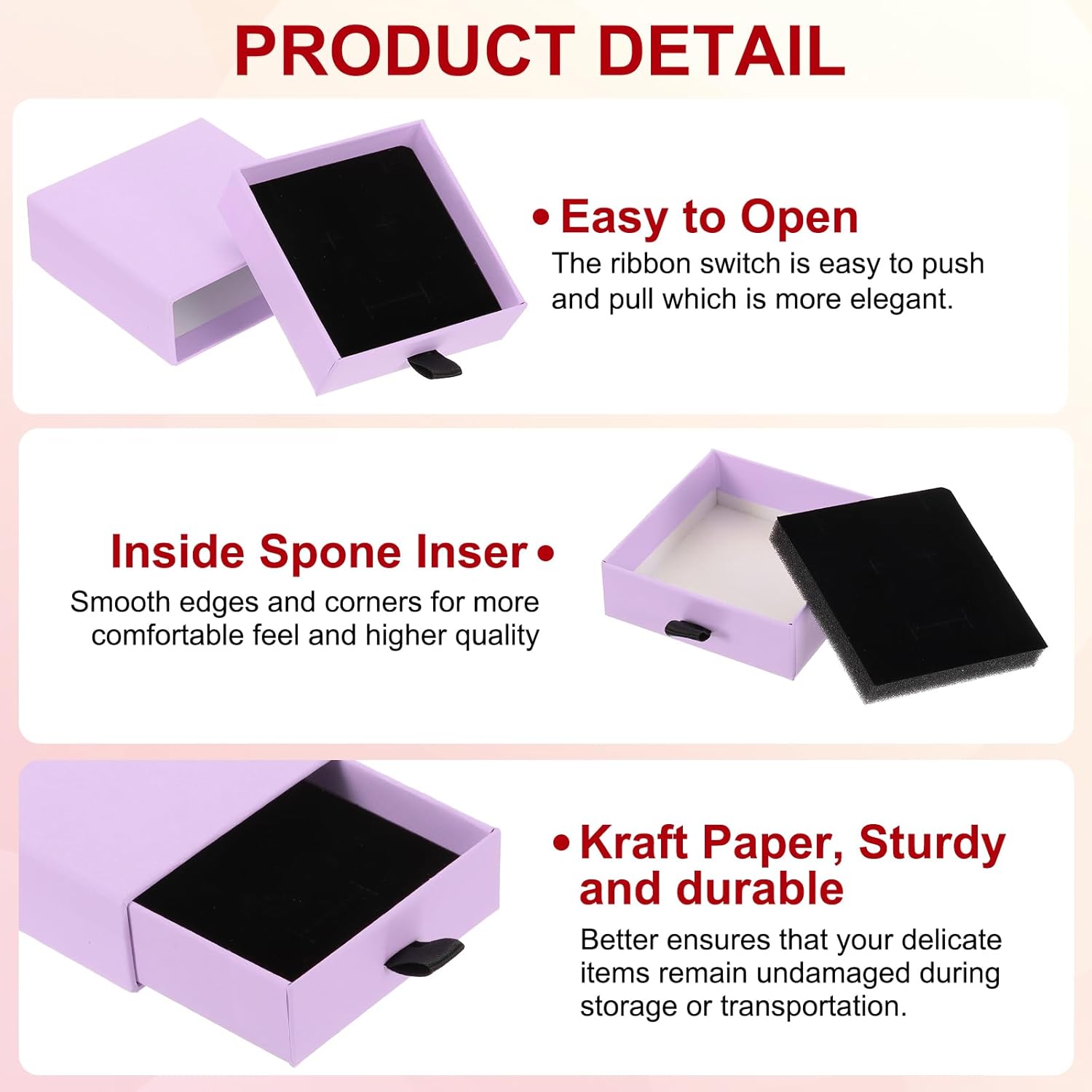 2Pcs Cardboard Jewelry Gift Boxes, 3.5 x 3.5 Inch Jewelry Display Boxes Bulk Sponge Filled Small Jewelry Boxes for Bracelets Earrings Necklaces Jewelry Gift (Light Purple) - Image 3