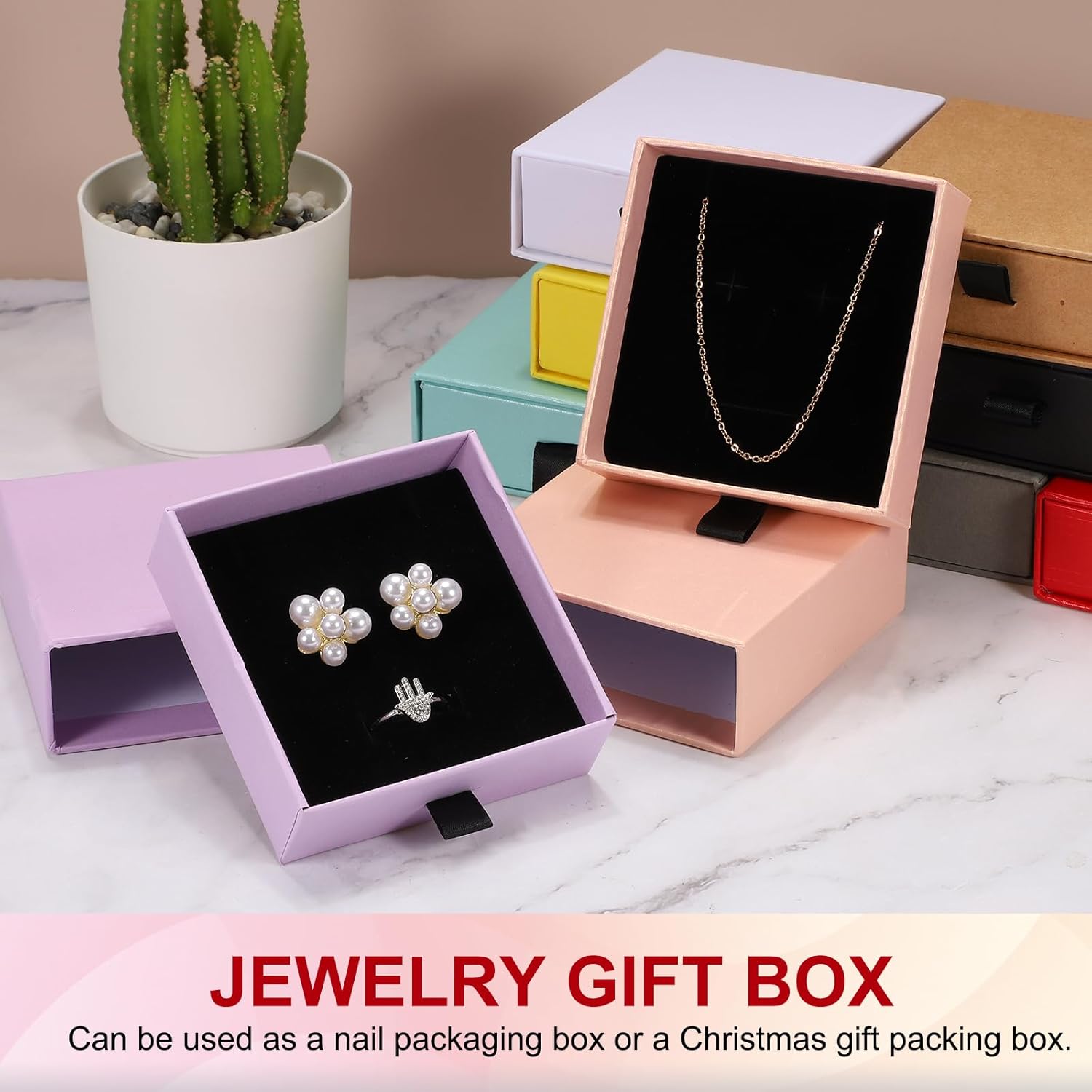 2Pcs Cardboard Jewelry Gift Boxes, 3.5 x 3.5 Inch Jewelry Display Boxes Bulk Sponge Filled Small Jewelry Boxes for Bracelets Earrings Necklaces Jewelry Gift (Light Purple) - Image 5