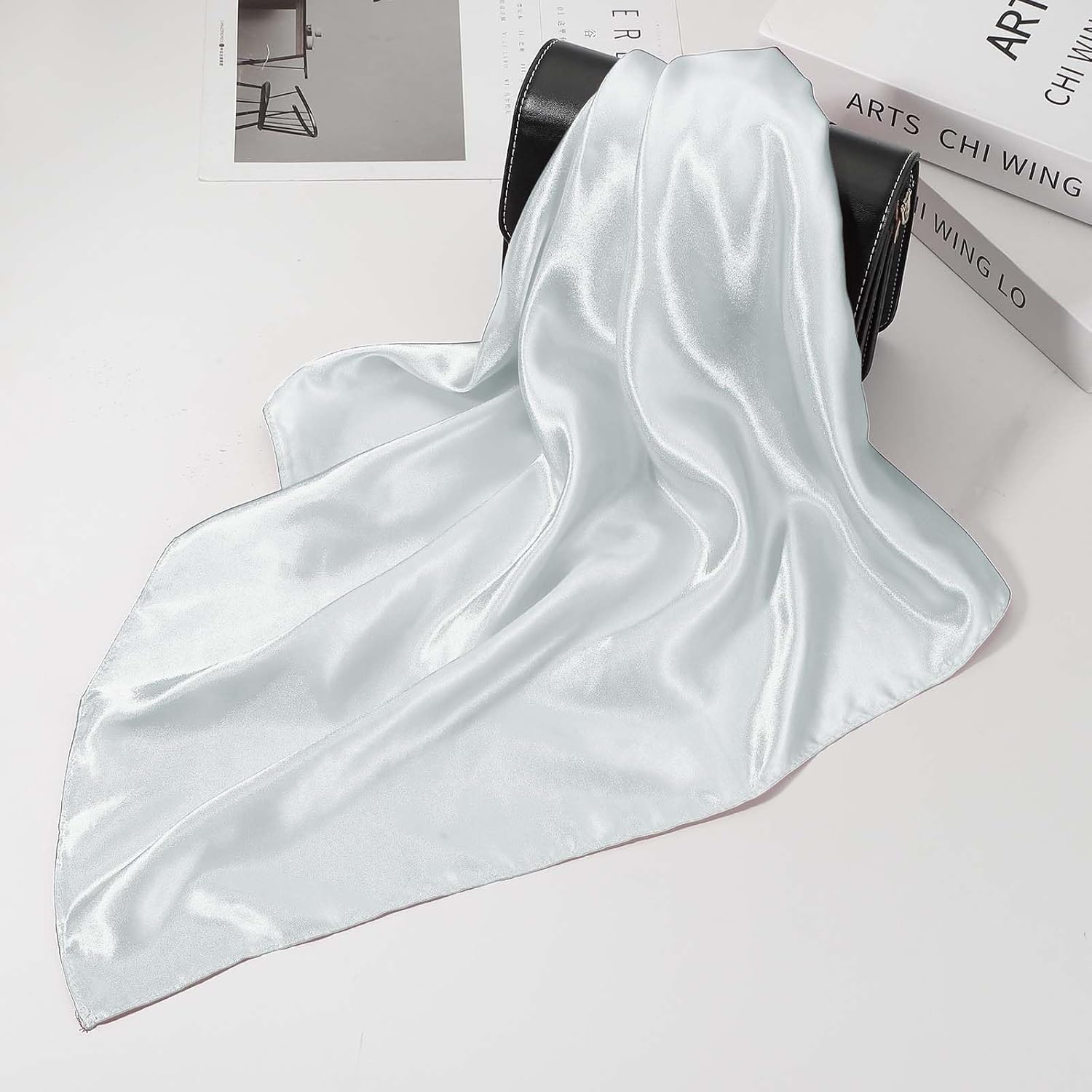 Satin Neck Square Scarf for Women Solid Color Silk Purse Scarf Lightweight Fashion Scarves Headband for Hair Handbag - Image 4