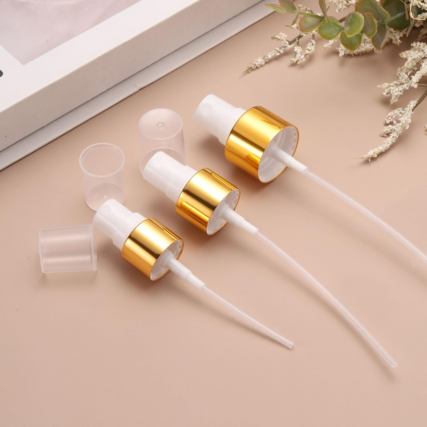 6 Pcs Gold White Spray Top, 24/410 Fine Mist Sprayer Reusable Replacement Spray Bottle Pump Plastic Top for Cosmetic Perfume and Body Sprays Bottle - Image 4