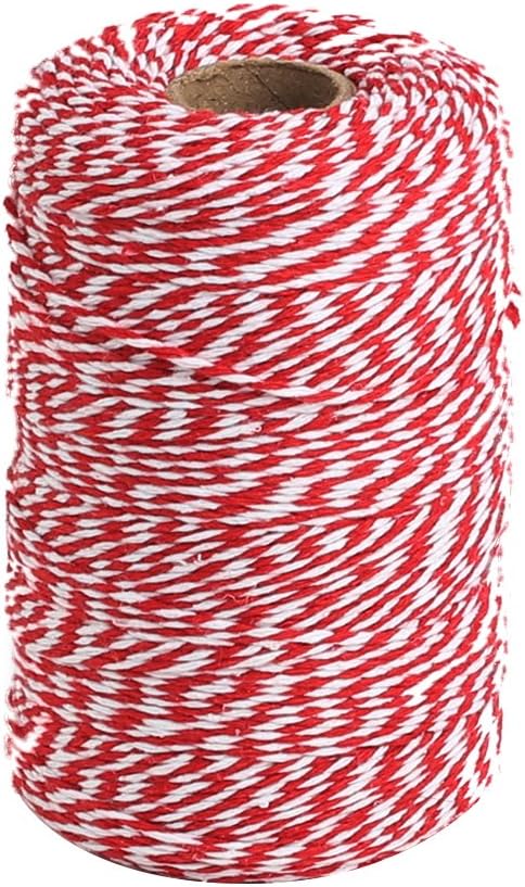 Red and White Twine, 656 Feet 200m Cotton Bakers Twine Ribbon for Baking, Butchers, Crafts, Gift Wrapping, Christmas Holiday Decorations - Image 1