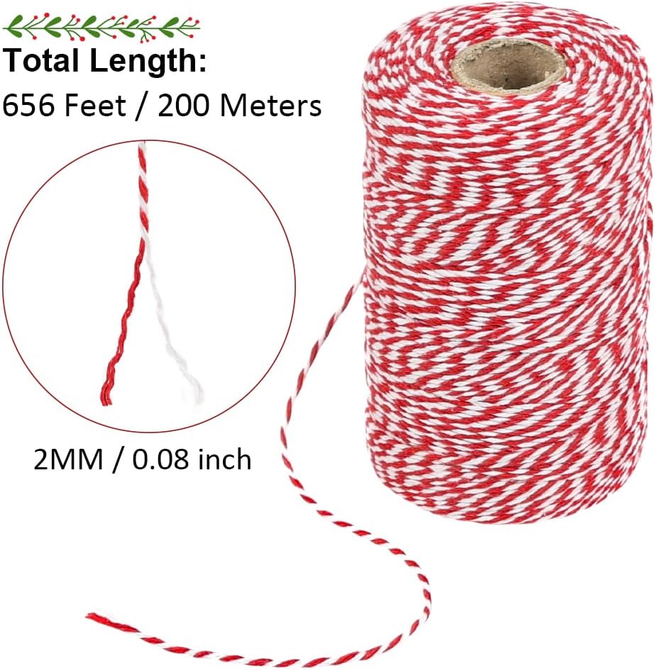 Red and White Twine, 656 Feet 200m Cotton Bakers Twine Ribbon for Baking, Butchers, Crafts, Gift Wrapping, Christmas Holiday Decorations - Image 3