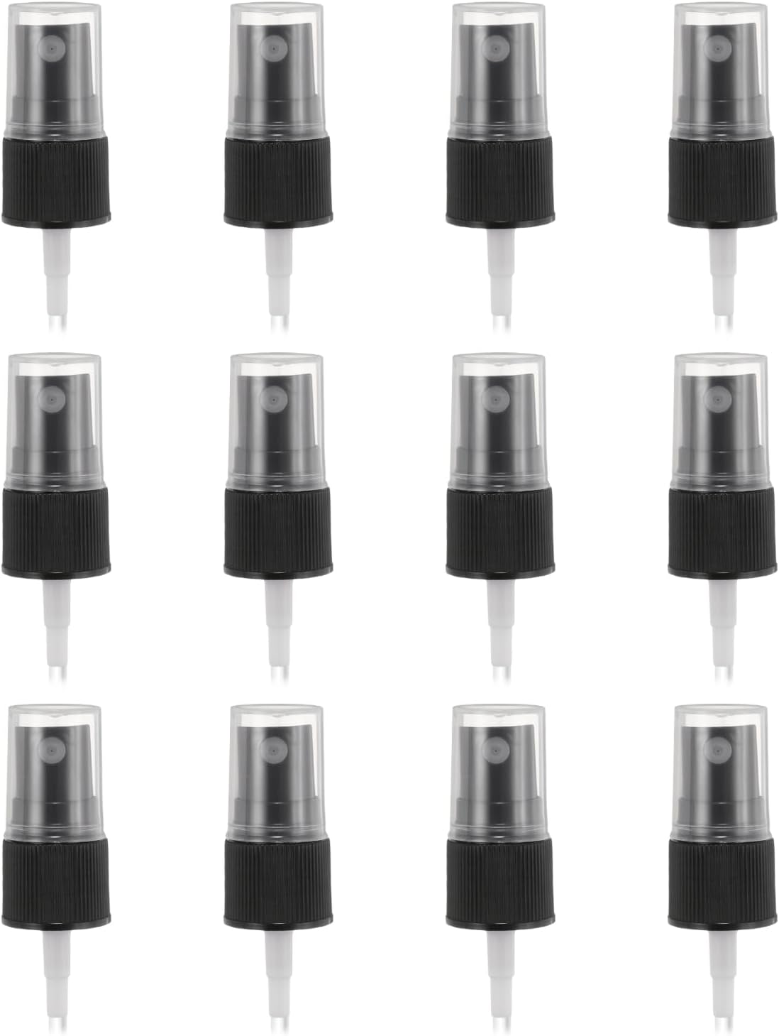 12 Pcs Black Spray Top, 18/410 Fine Mist Sprayer Reusable Replacement Spray Bottle Pump Stripe Plastic Top for Cosmetic Perfume and Body Sprays Bottle - Image 1