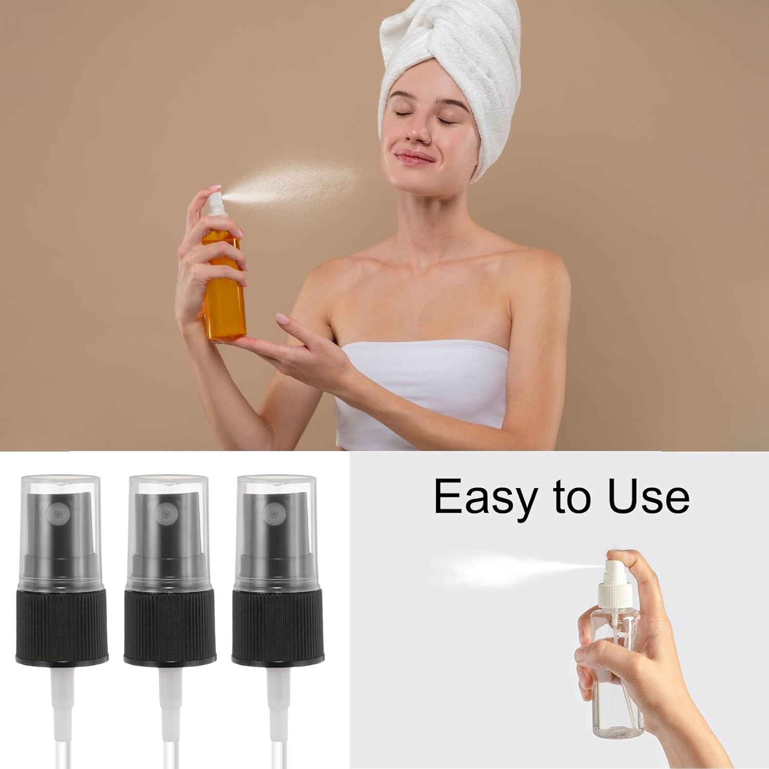 12 Pcs Black Spray Top, 18/410 Fine Mist Sprayer Reusable Replacement Spray Bottle Pump Stripe Plastic Top for Cosmetic Perfume and Body Sprays Bottle - Image 6
