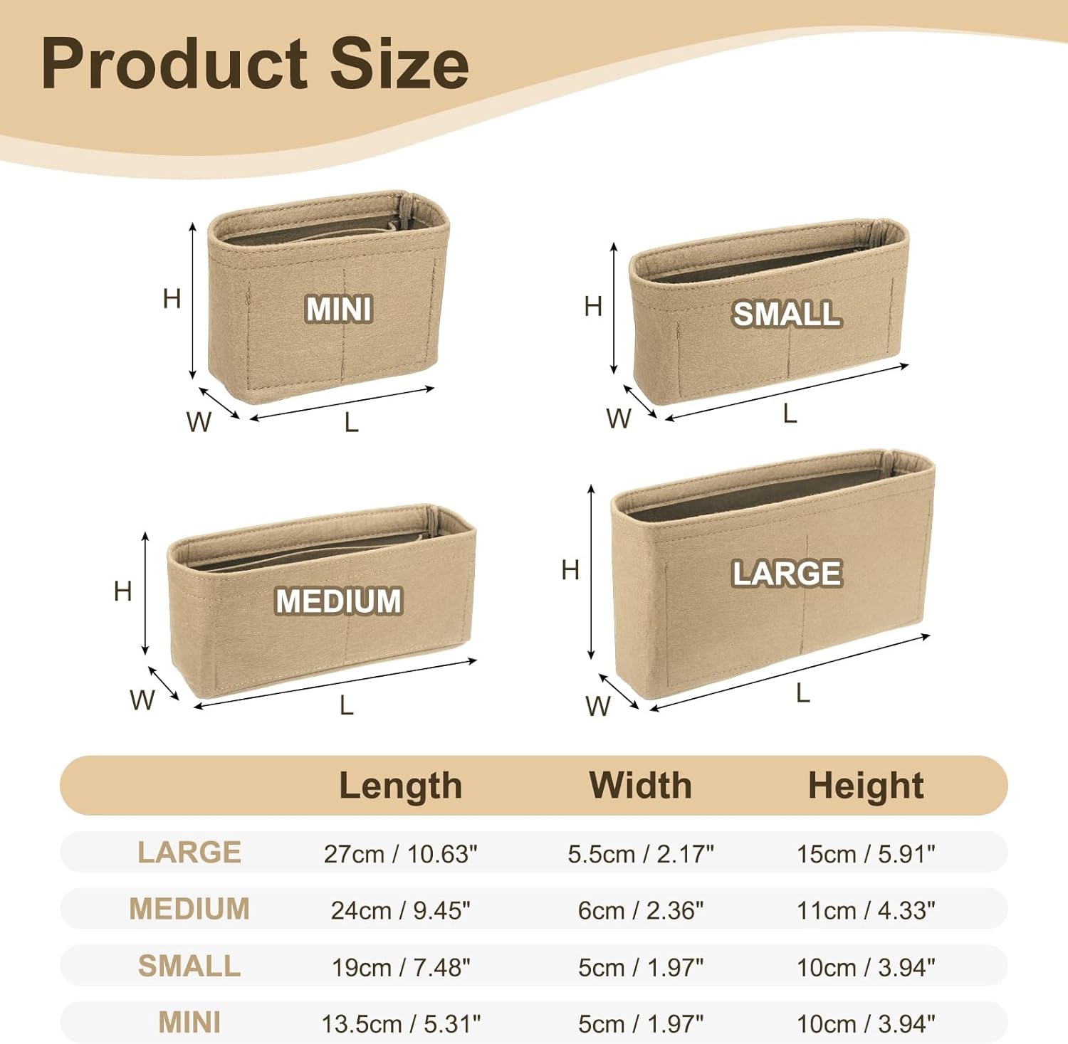 Purse Organizer Insert, Felt Portable Handbag Shaper Multiple Compartments Liner Pouch for Handbag Purse Tote Bag, 5.3