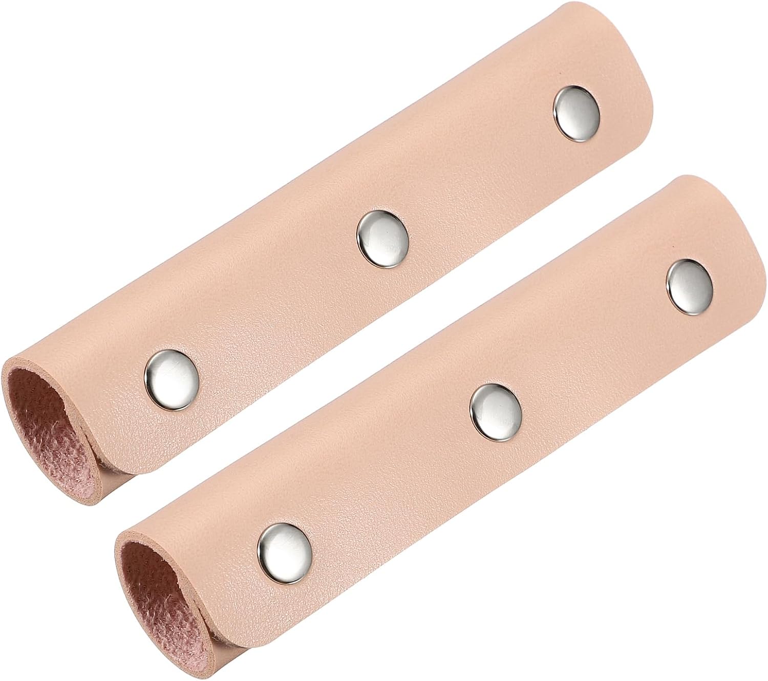 2 Pcs Handbag Handle Cover, Leather Luggage Handle Wraps, Purse Strap Cover Luggage Grip Protector Fine Texture Silver Buckle for Purse Tote Bag Suitcase, Peach Pink - Image 1