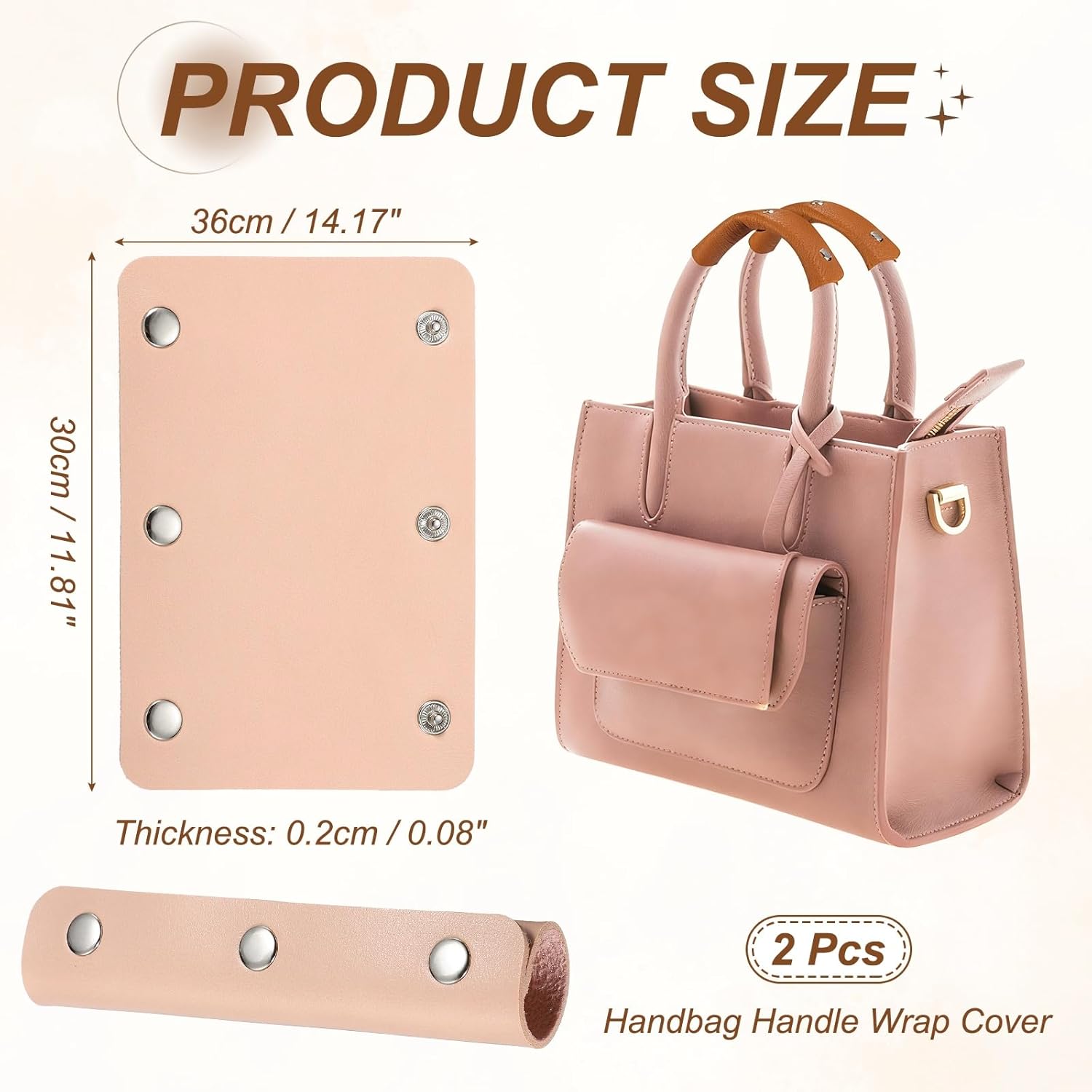 2 Pcs Handbag Handle Cover, Leather Luggage Handle Wraps, Purse Strap Cover Luggage Grip Protector Fine Texture Silver Buckle for Purse Tote Bag Suitcase, Peach Pink - Image 2