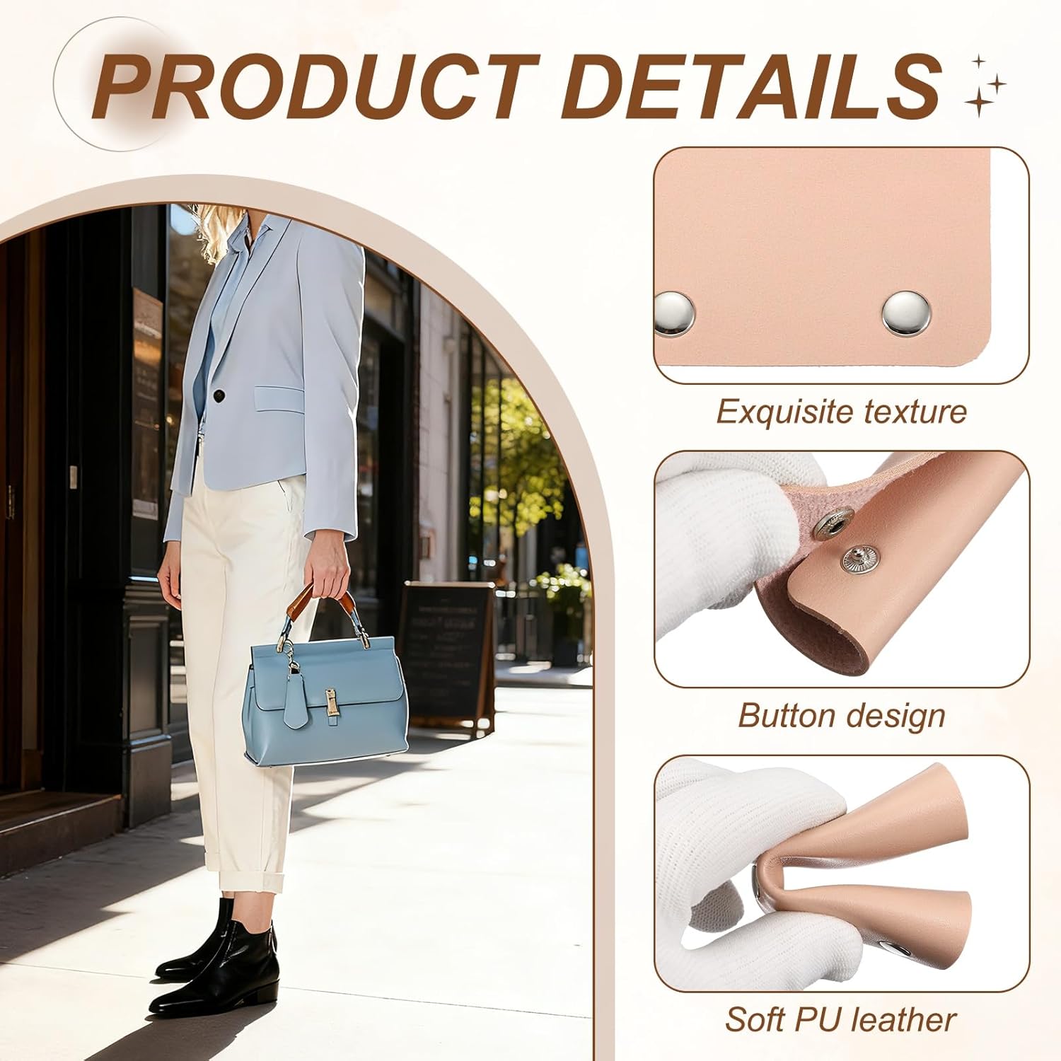 2 Pcs Handbag Handle Cover, Leather Luggage Handle Wraps, Purse Strap Cover Luggage Grip Protector Fine Texture Silver Buckle for Purse Tote Bag Suitcase, Peach Pink - Image 3
