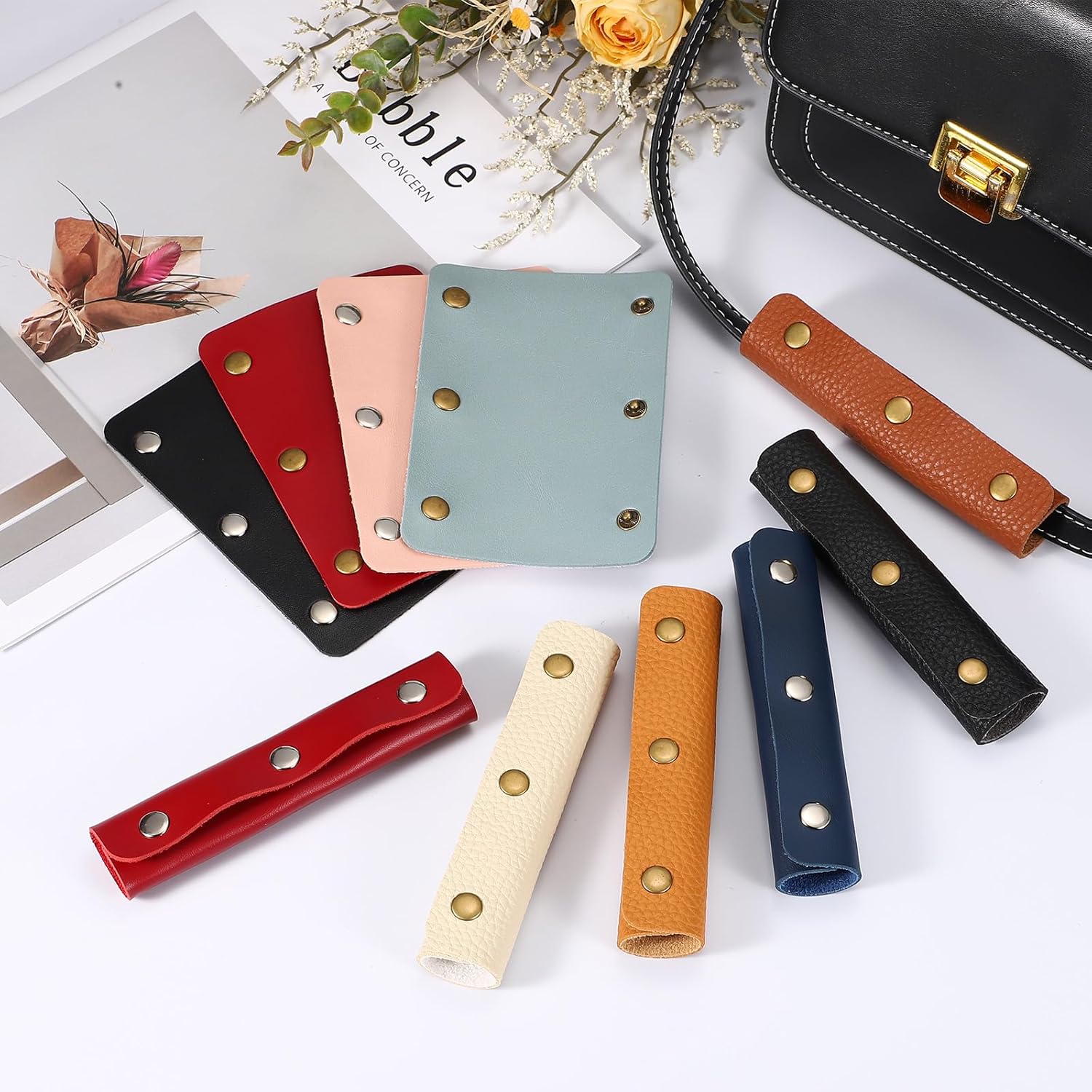 2 Pcs Handbag Handle Cover, Leather Luggage Handle Wraps, Purse Strap Cover Luggage Grip Protector Fine Texture Silver Buckle for Purse Tote Bag Suitcase, Peach Pink - Image 5