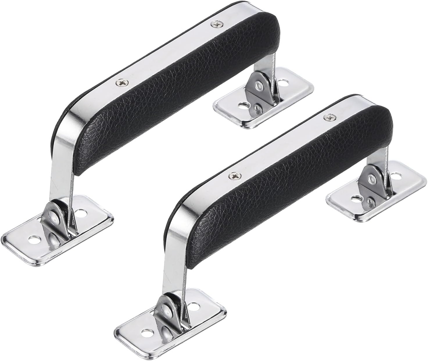 Leather Handle, 2Pcs - Metal Luggage Handle, Vintage Suitcase Replacement Strap, Vintage Pull Handle for Trunk Handbag Briefcase Speaker Box (Black), 110mm - Image 1