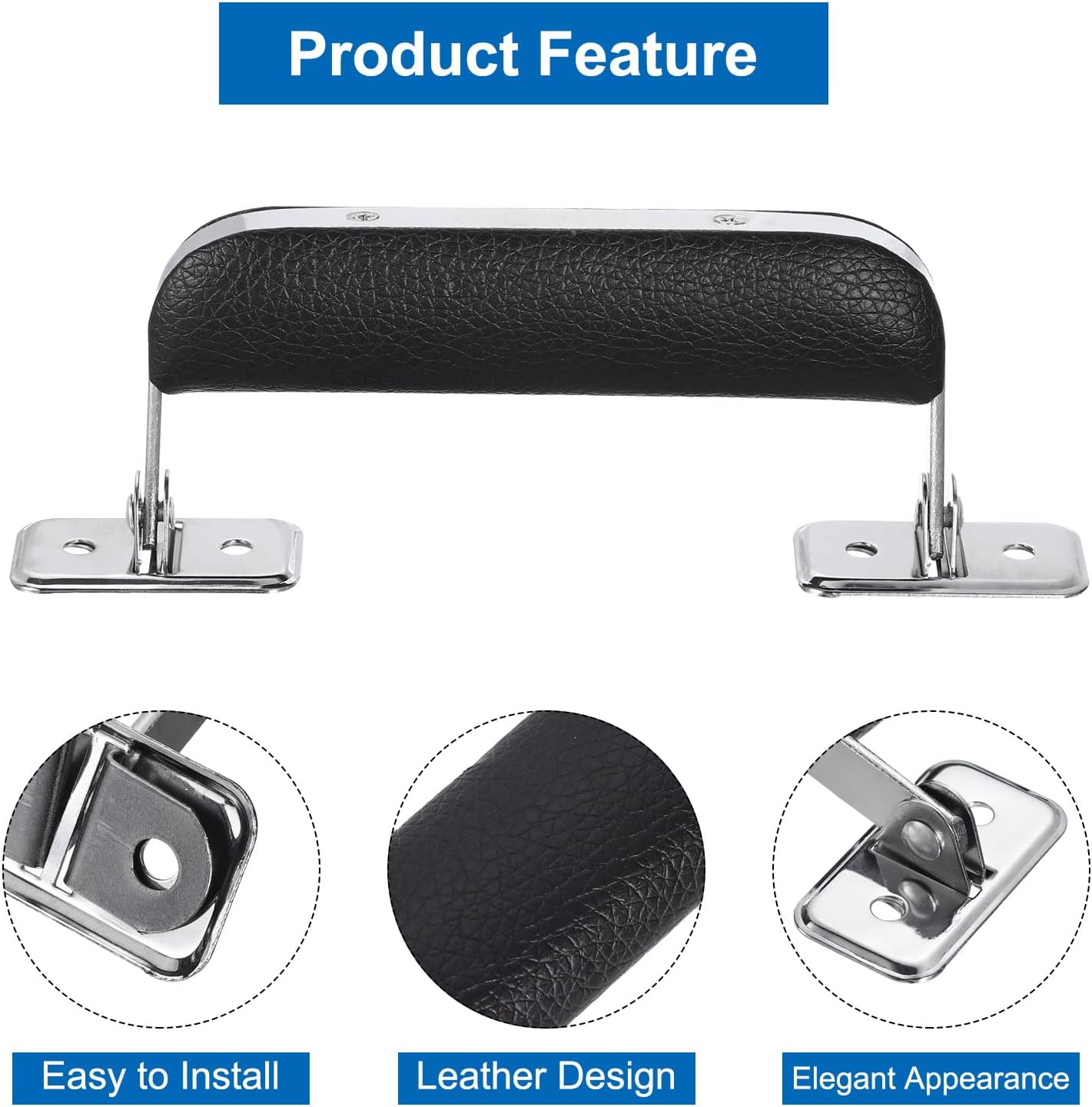 Leather Handle, 2Pcs - Metal Luggage Handle, Vintage Suitcase Replacement Strap, Vintage Pull Handle for Trunk Handbag Briefcase Speaker Box (Black), 110mm - Image 4
