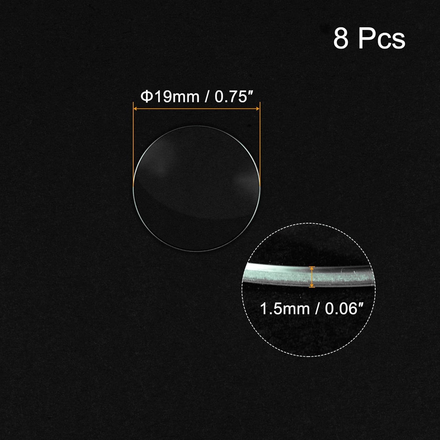 8 Pack 19mm Dia. Watch Glass Crystal Lens, Single Dome Round 1.5mm Edge Thickness for Watchmaker Repair Clear - Image 2