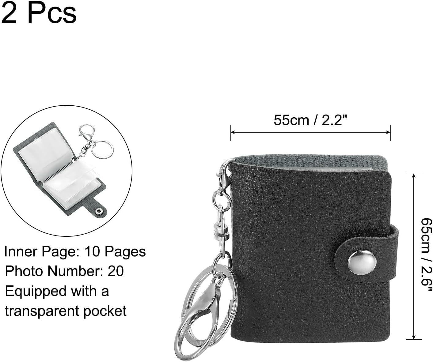 2 Pcs Mini Photo Keychain Custom Keychain Personalized Leather Photo Album Keychains with 20 Pictures DIY Small Memory Key Ring Picture Book for Family, Black - Image 2