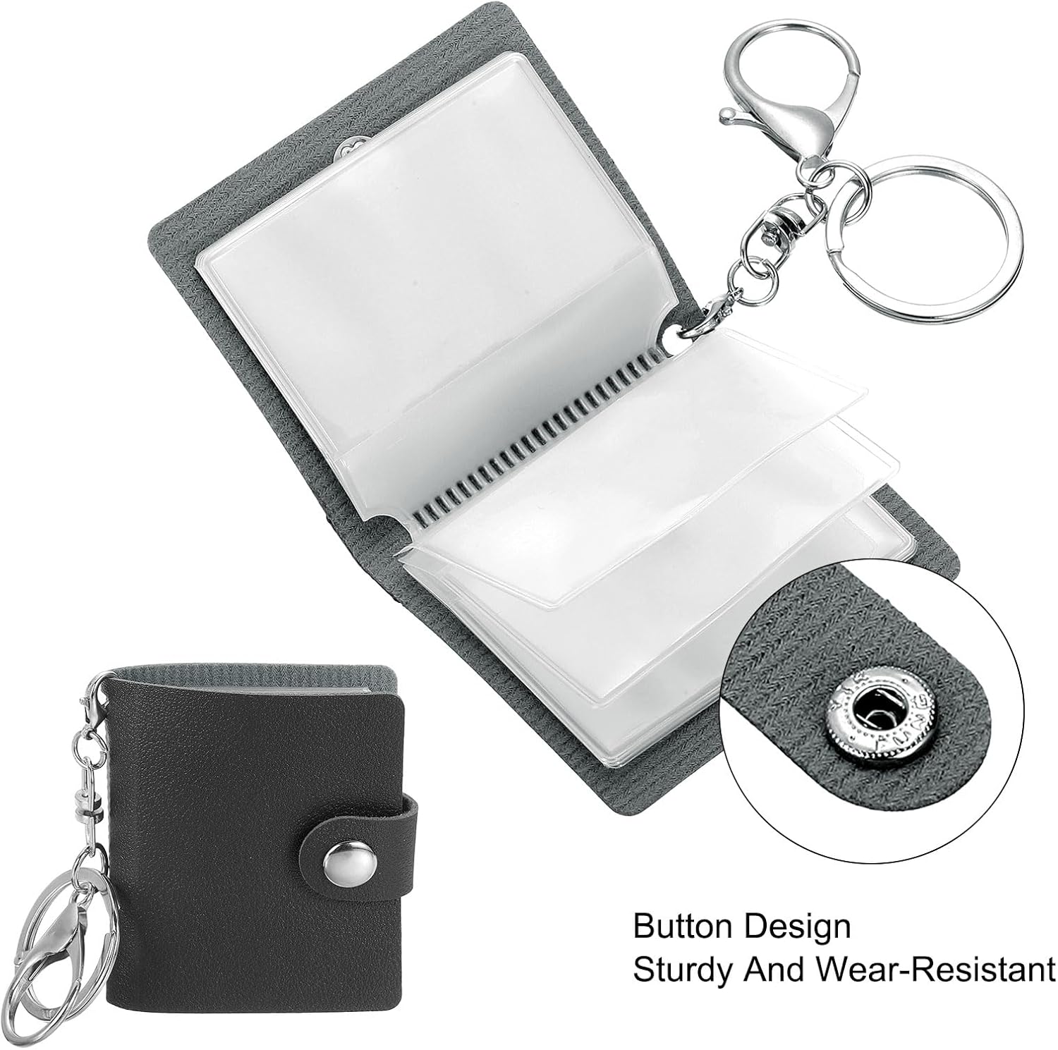 2 Pcs Mini Photo Keychain Custom Keychain Personalized Leather Photo Album Keychains with 20 Pictures DIY Small Memory Key Ring Picture Book for Family, Black - Image 3