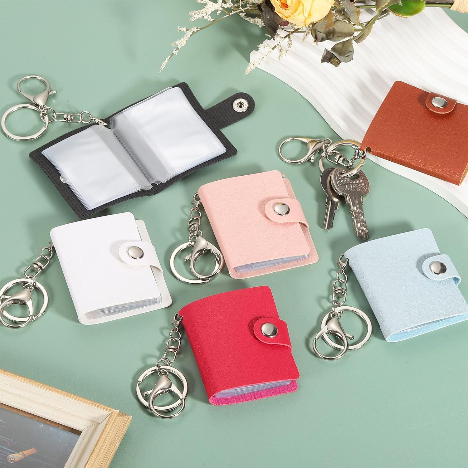 2 Pcs Mini Photo Keychain Custom Keychain Personalized Leather Photo Album Keychains with 20 Pictures DIY Small Memory Key Ring Picture Book for Family, Black - Image 5