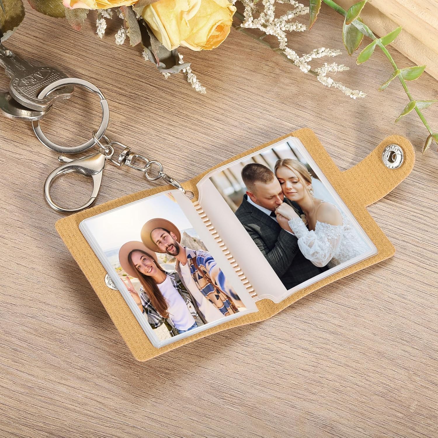 2 Pcs Mini Photo Keychain Custom Keychain Personalized Leather Photo Album Keychains with 20 Pictures DIY Small Memory Key Ring Picture Book for Family, Black - Image 6