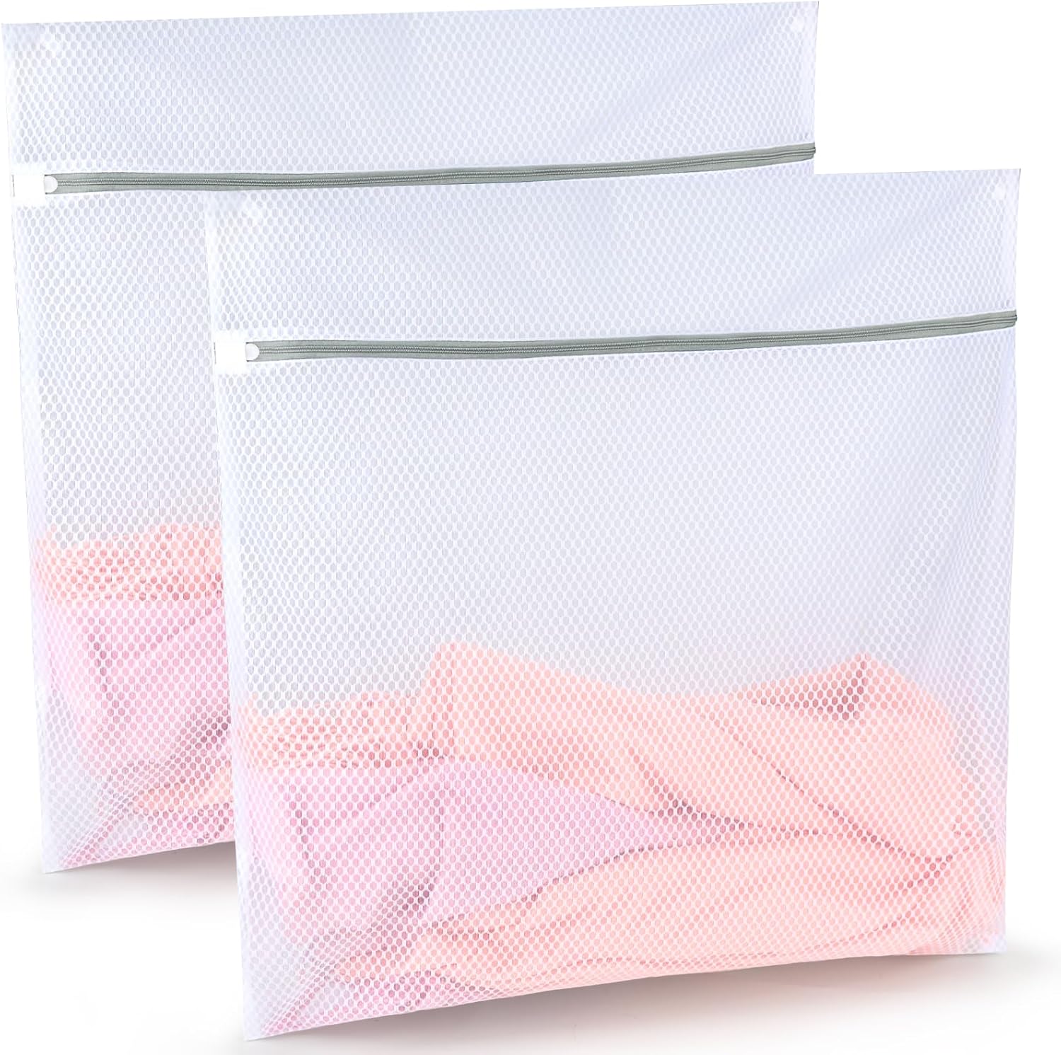 Durable Honeycomb Mesh Laundry Bags, 2 XX-Large 24in x 24in Washing Delicate Bags with Colorful Zipper for Huge Clothes, Curtain, Coverlet, Carpet - Image 1