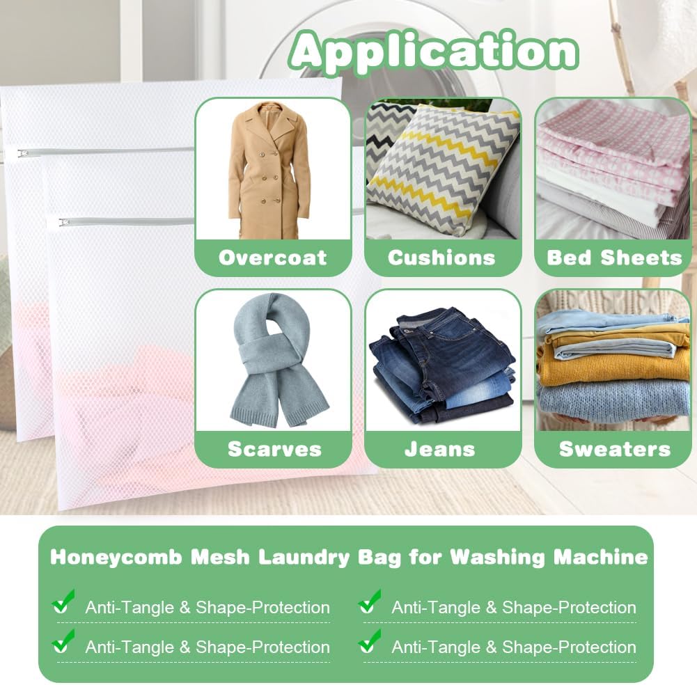 Durable Honeycomb Mesh Laundry Bags, 2 XX-Large 24in x 24in Washing Delicate Bags with Colorful Zipper for Huge Clothes, Curtain, Coverlet, Carpet - Image 5