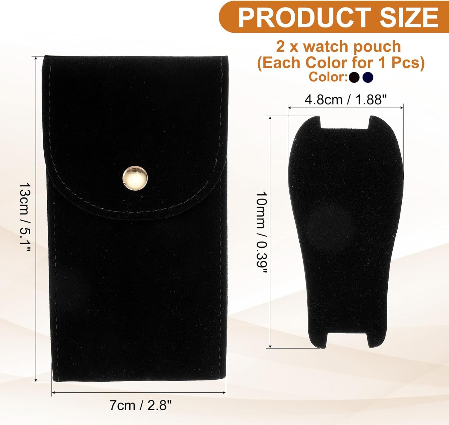 2 Pcs Velvet Watch Pouch, Portable Watch Travel Case Soft Watch Storage Bag with Snap Button Concave Inner Pad for Men and Women Gift, Black/Blue - Image 2