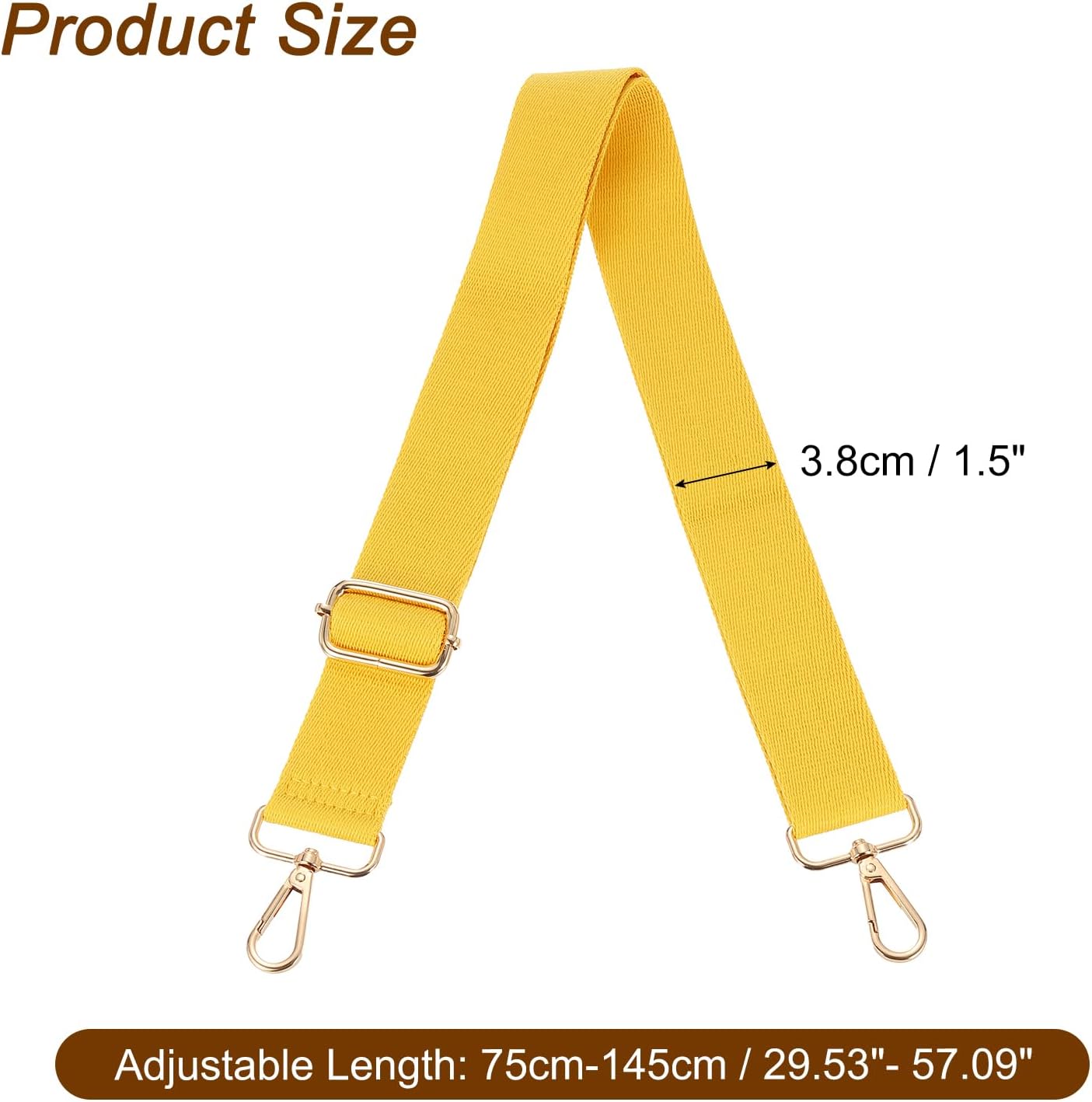 Wide Shoulder Strap, 3.8cm Adjustable Purse Strap Replacement Crossbody Strap for Shoulder Bag Handbag, Ginger Yellow, Light Gold Pull Core Buckle - Image 2