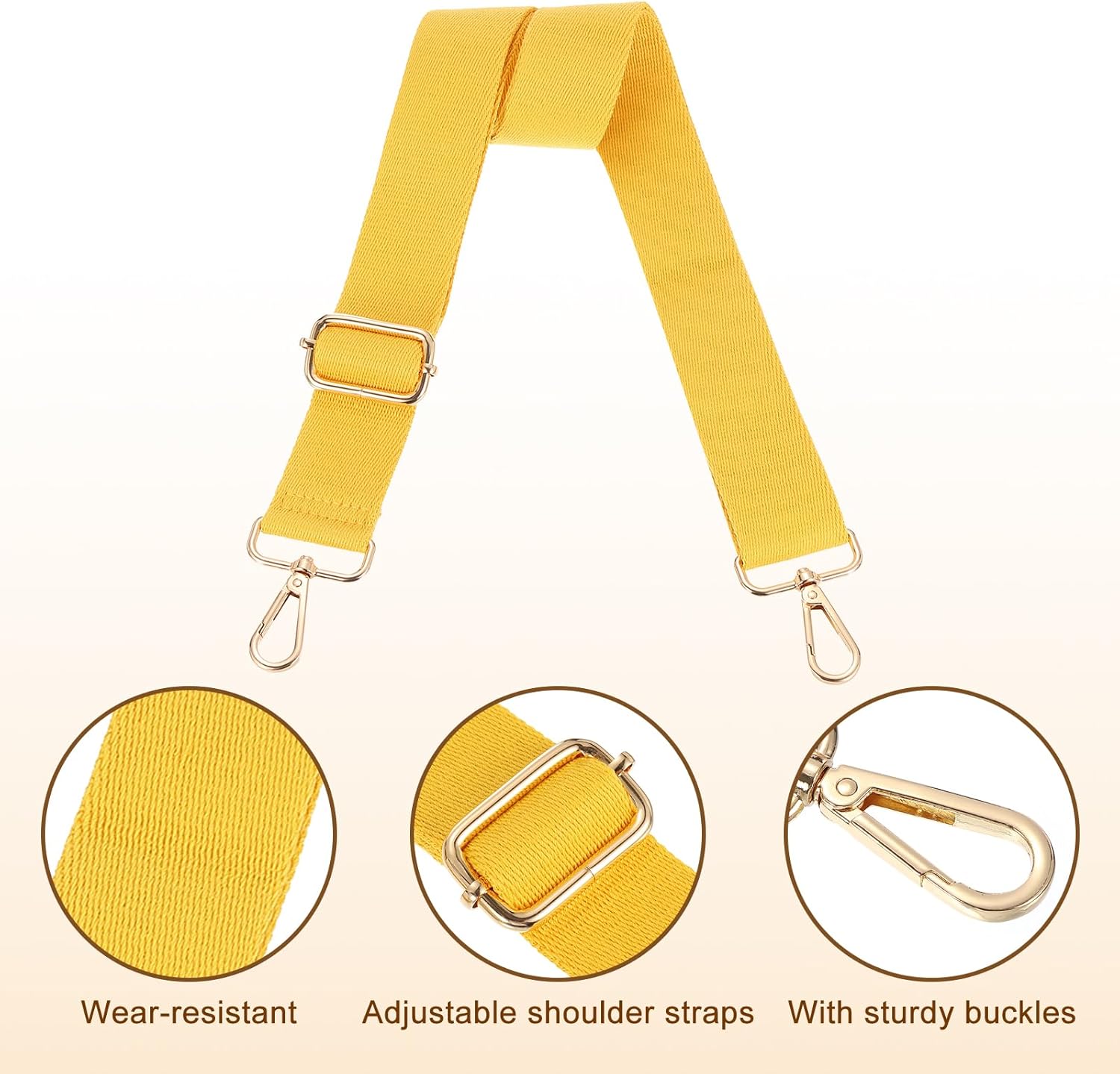 Wide Shoulder Strap, 3.8cm Adjustable Purse Strap Replacement Crossbody Strap for Shoulder Bag Handbag, Ginger Yellow, Light Gold Pull Core Buckle - Image 3