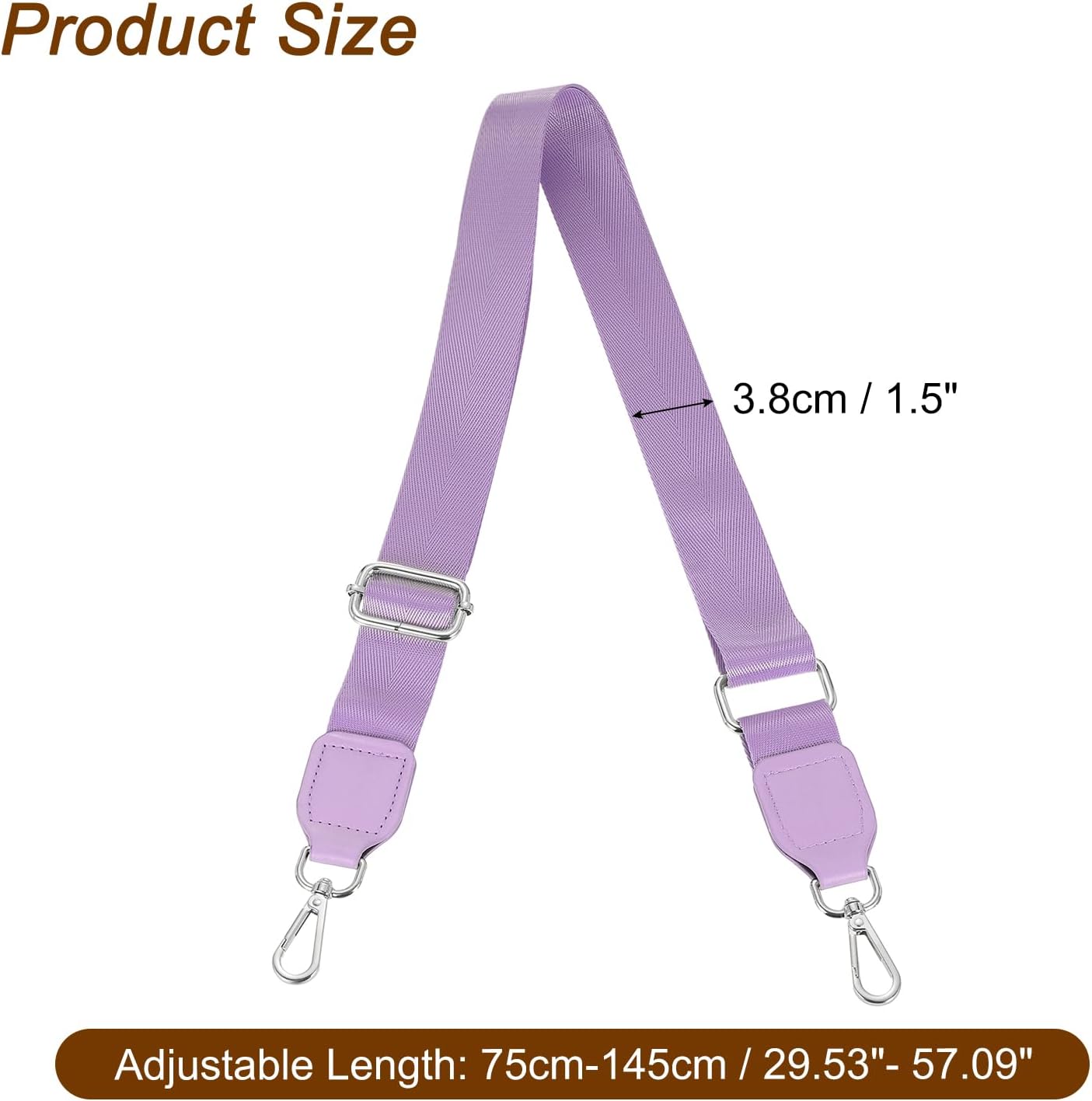 Wide Shoulder Strap, 3.8cm Adjustable Purse Strap Replacement Crossbody Strap for Shoulder Bag Handbag, Light Purple, Silver Square Mouth Buckle - Image 2
