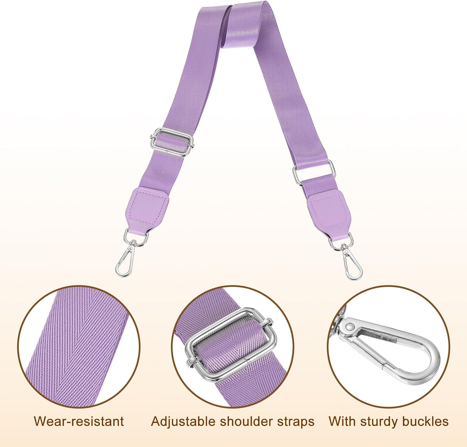 Wide Shoulder Strap, 3.8cm Adjustable Purse Strap Replacement Crossbody Strap for Shoulder Bag Handbag, Light Purple, Silver Square Mouth Buckle - Image 3