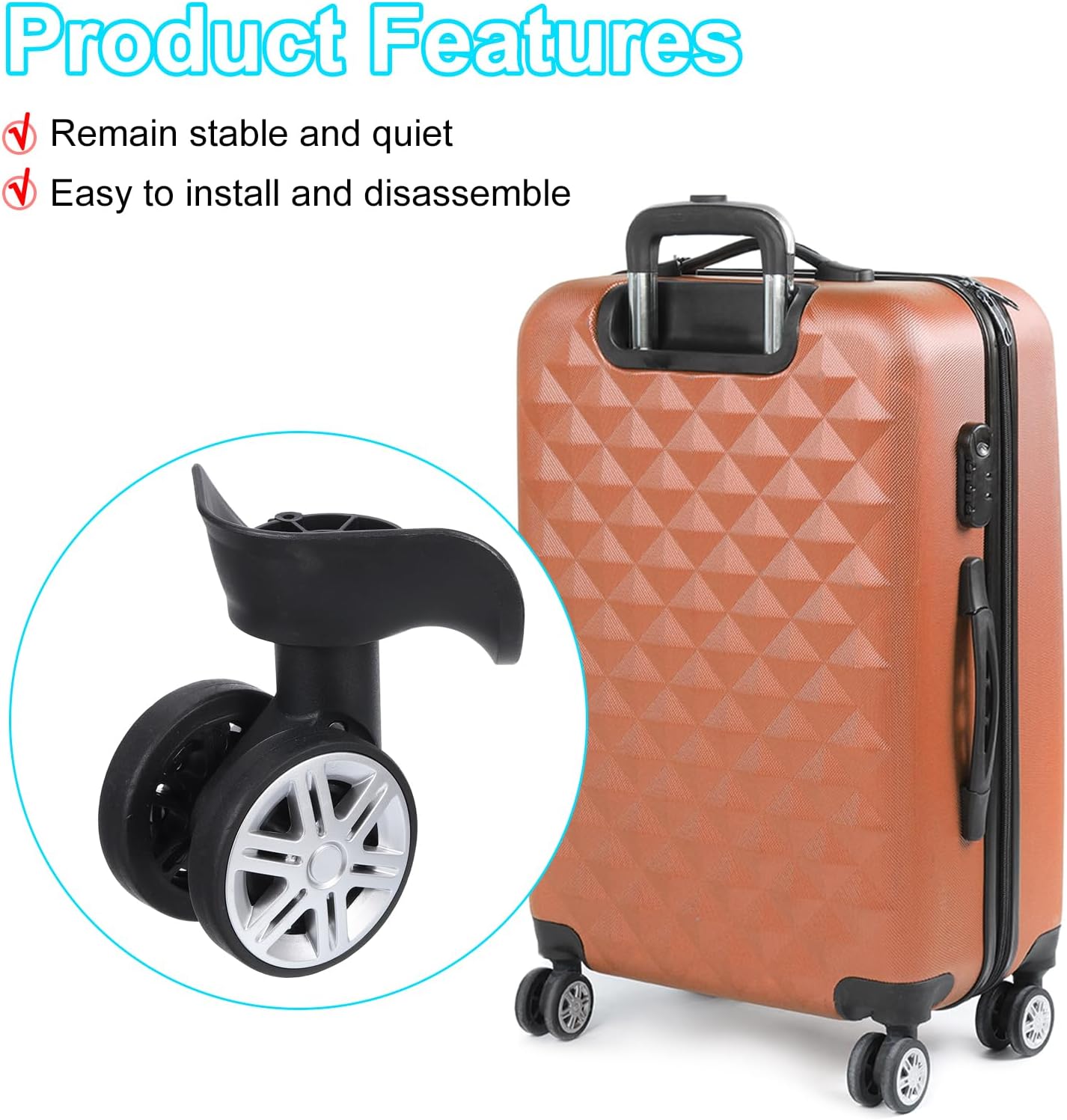 Luggage Wheel Replacement, Suitcase Trolley Wheels DIY Repair, Spinner Wheels Luggage Accessories, Swivel Silent Wheel, Black - Image 4
