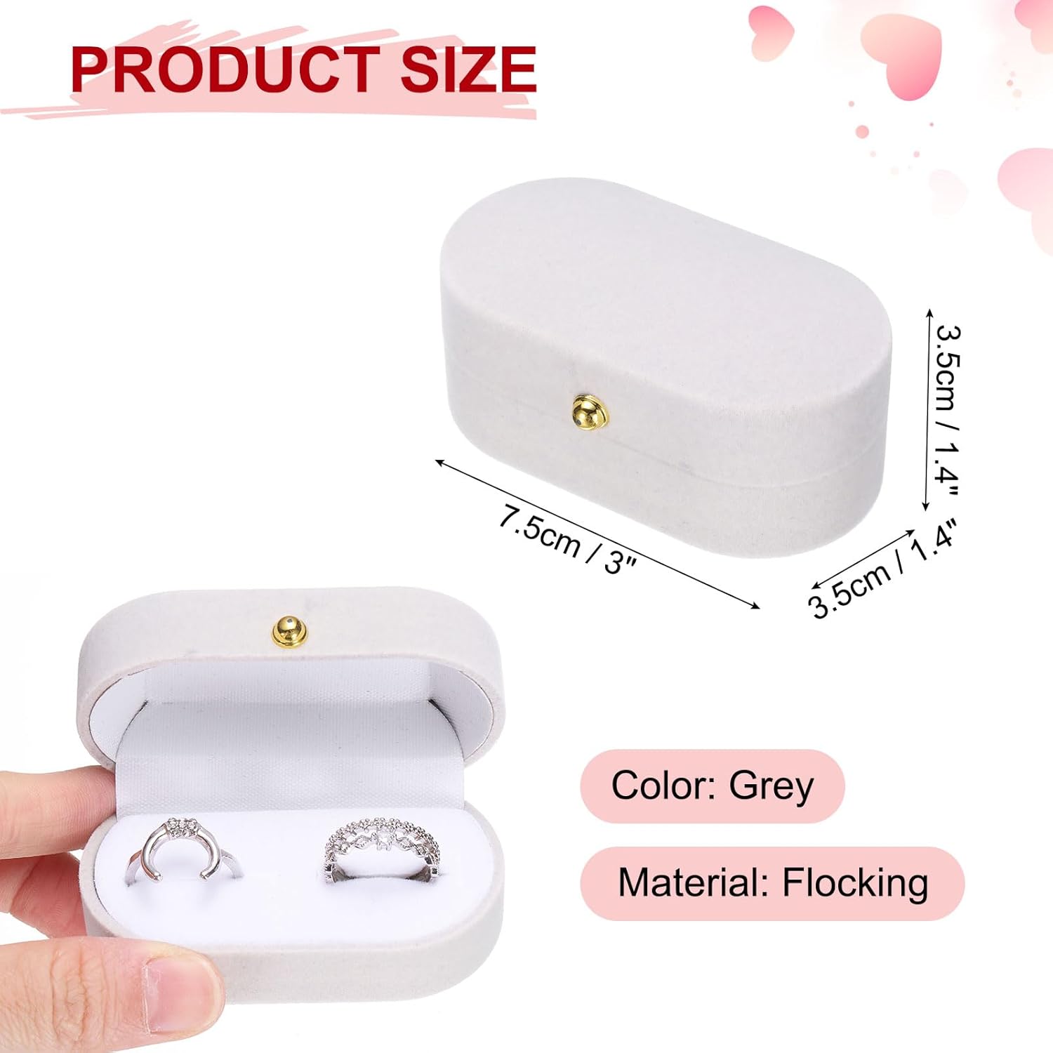 Velvet Ring Box, Small Travel Jewelry Case Mini Ring Holder Jewelry Organizer Storage Case for Women Girls Wedding Proposal Engagement, Grey - Image 2