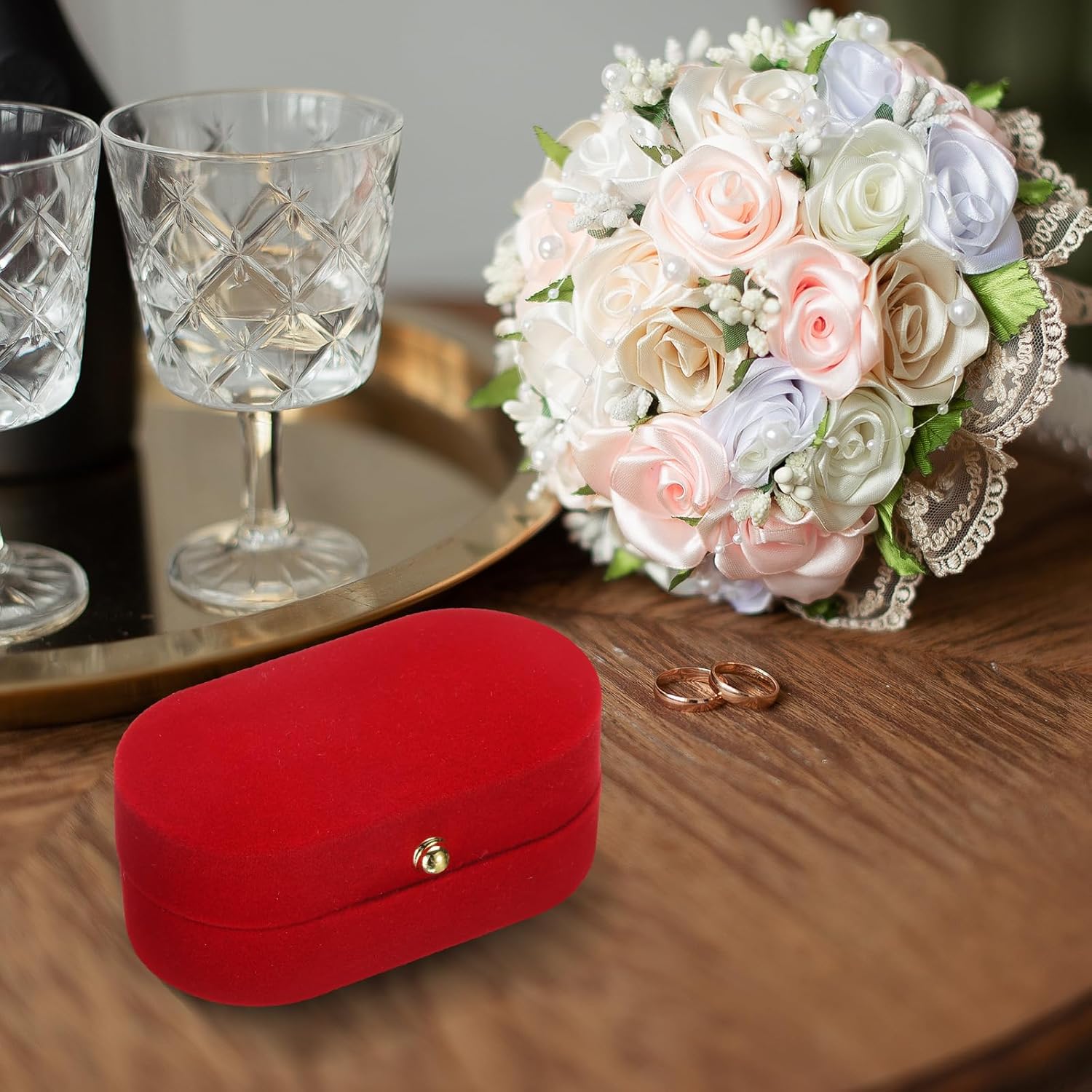 Velvet Ring Box, Small Travel Jewelry Case Mini Ring Holder Jewelry Organizer Storage Case for Women Girls Wedding Proposal Engagement, Grey - Image 5