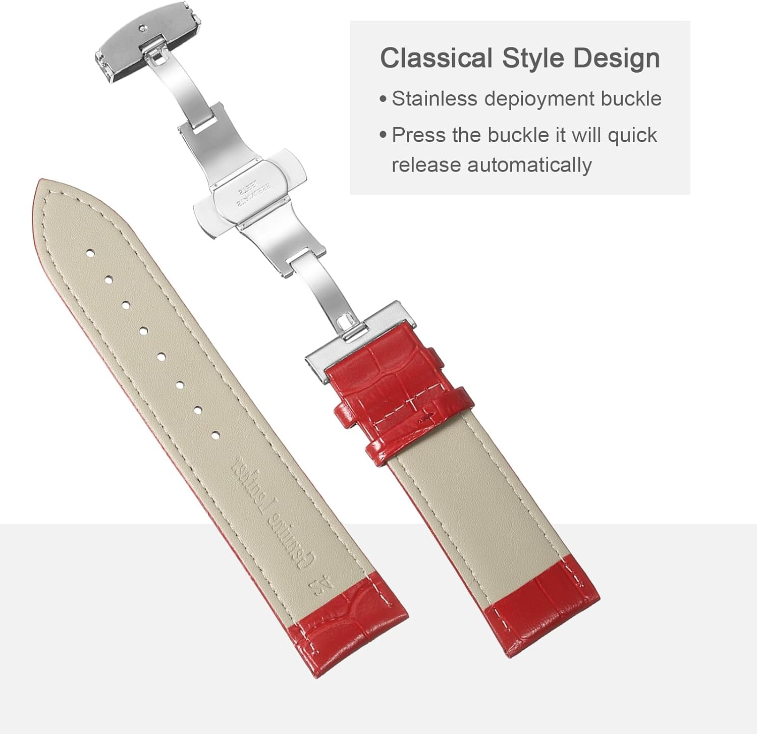Multiple Sizes Leather Watch Band Quick Release Deployment Buckle Cowhide Watch Strap for Men and Women - Image 4
