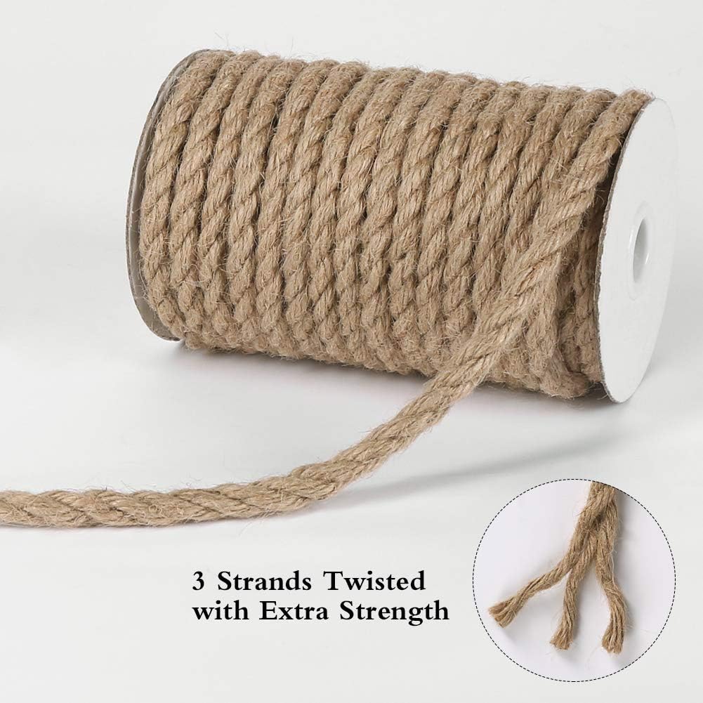 8mm Jute Rope, 50 Feet Heavy Duty and Thick Twine Rope for Crafts, Gardening, Cat Scratching Post, Home Decor - Image 2