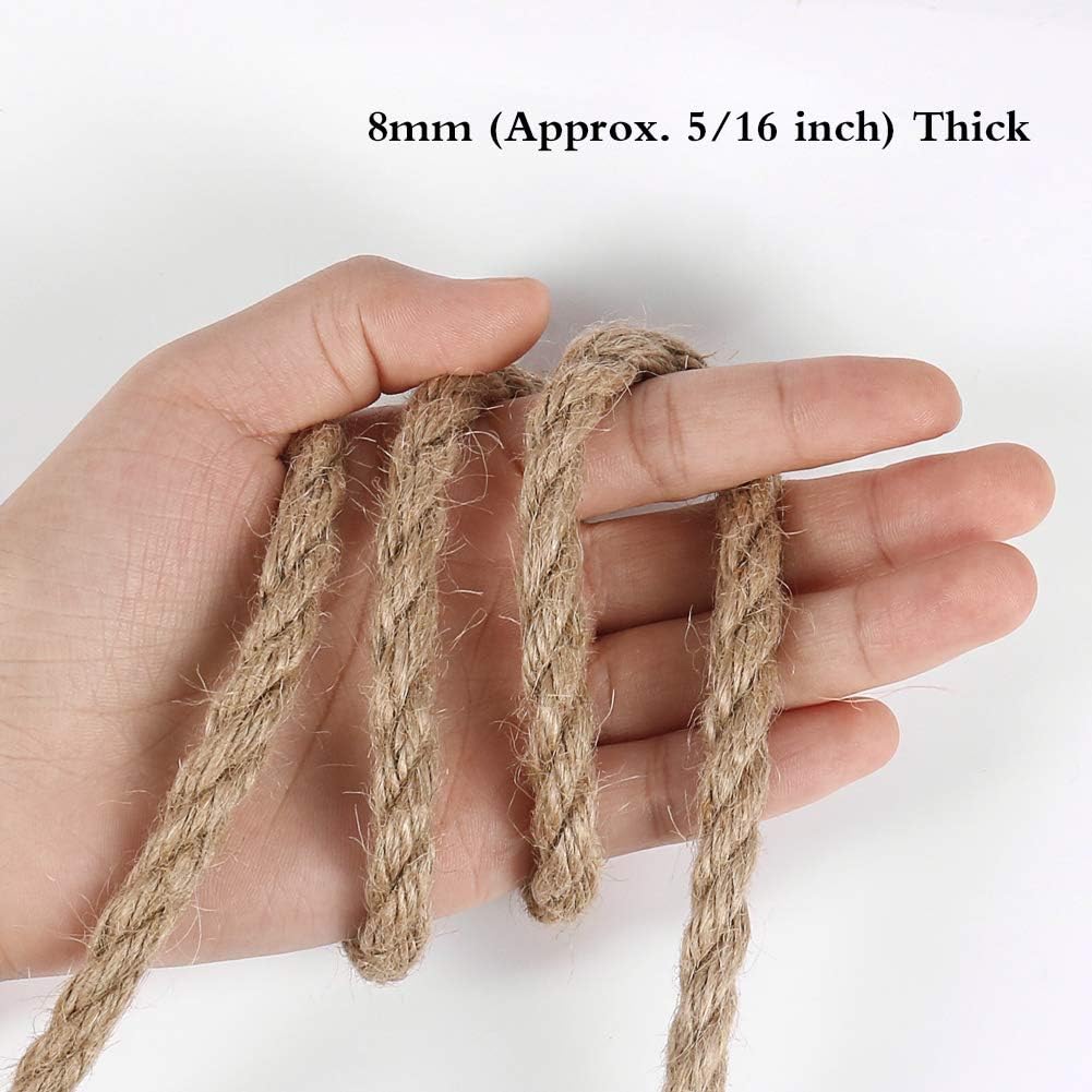 8mm Jute Rope, 50 Feet Heavy Duty and Thick Twine Rope for Crafts, Gardening, Cat Scratching Post, Home Decor - Image 3