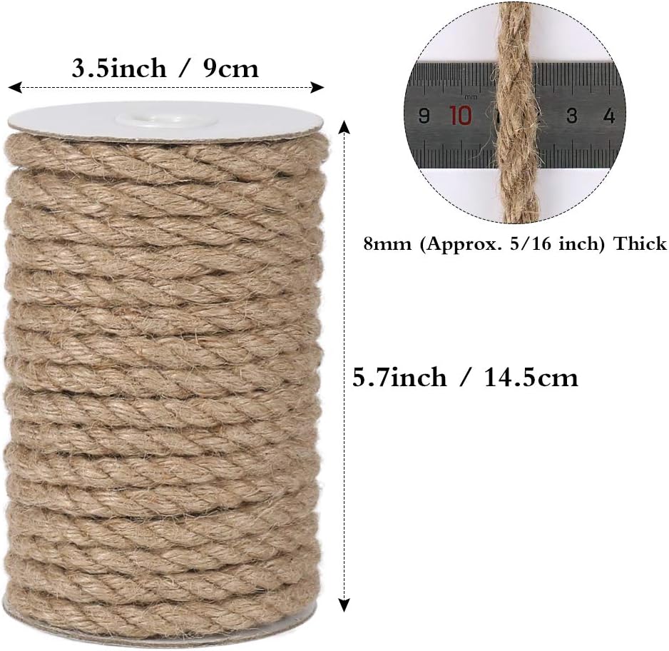 8mm Jute Rope, 50 Feet Heavy Duty and Thick Twine Rope for Crafts, Gardening, Cat Scratching Post, Home Decor - Image 7