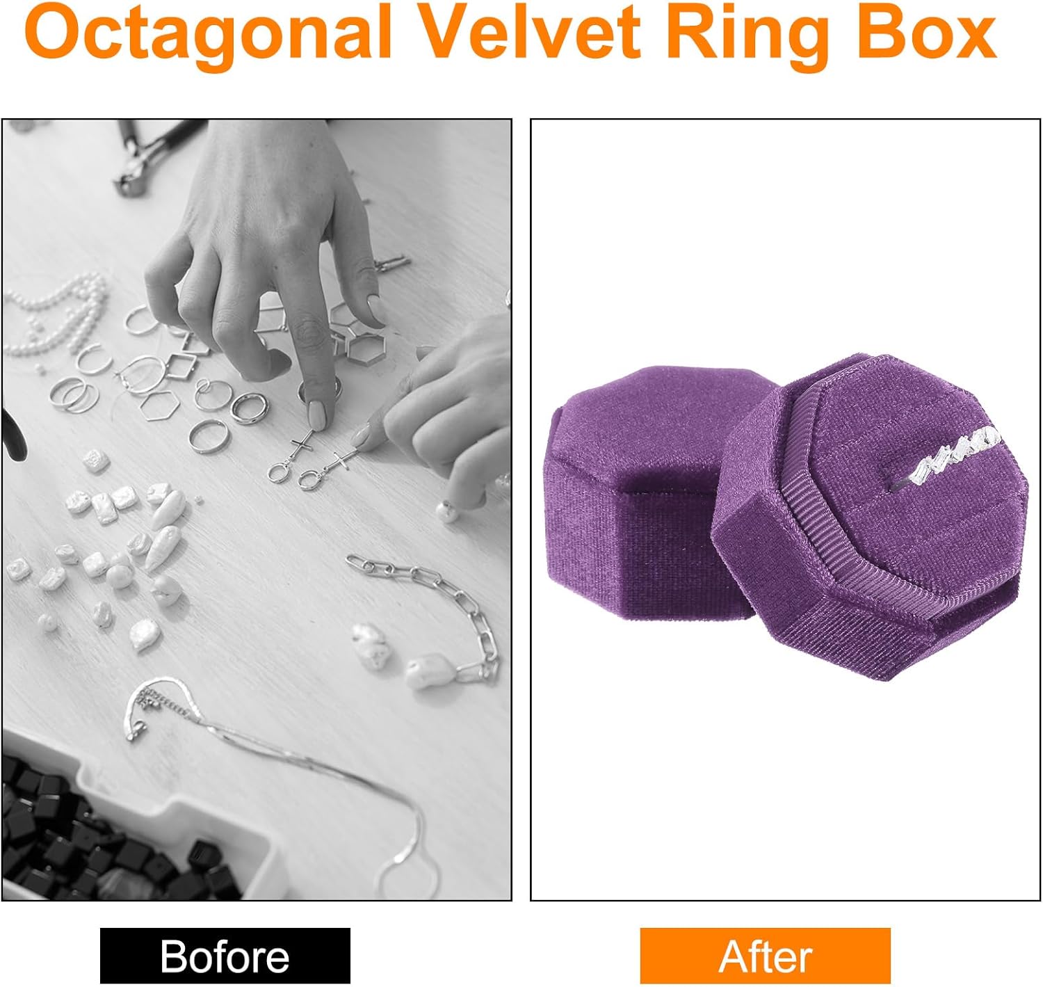 Velvet Ring Box, 3 Slot Octagon Wedding Ring Display Holder Box Jewelry Ring Gift Box for Wedding Ceremony Proposal Engagement (Deep Purple) - Image 4