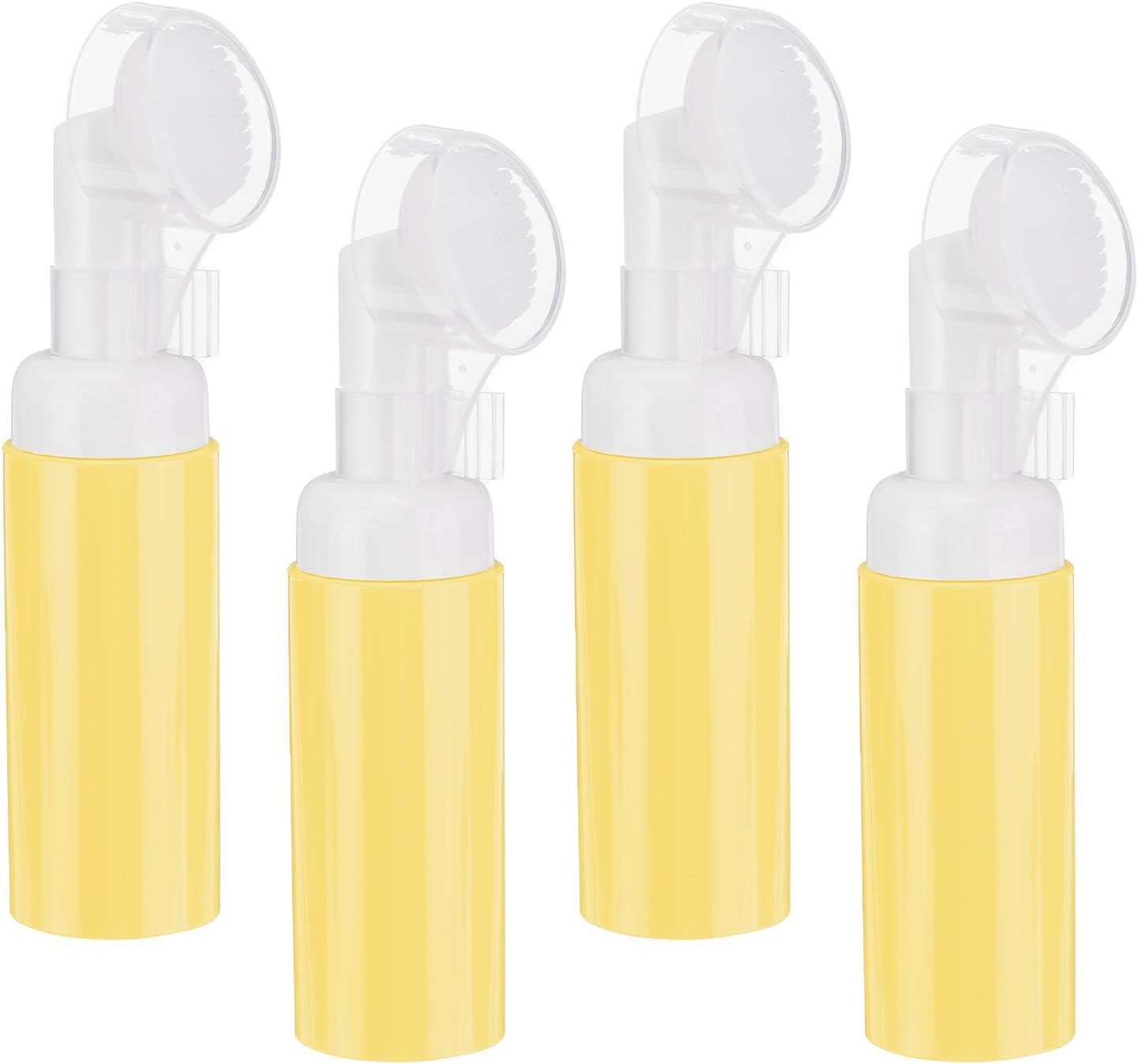 4Pcs Empty Foaming Soap Dispenser, 2oz / 60ml Facial Cleanser Foam Bottle with Brush for Hand Soap, Shampoo, Shower Gel, Yellow - Image 1