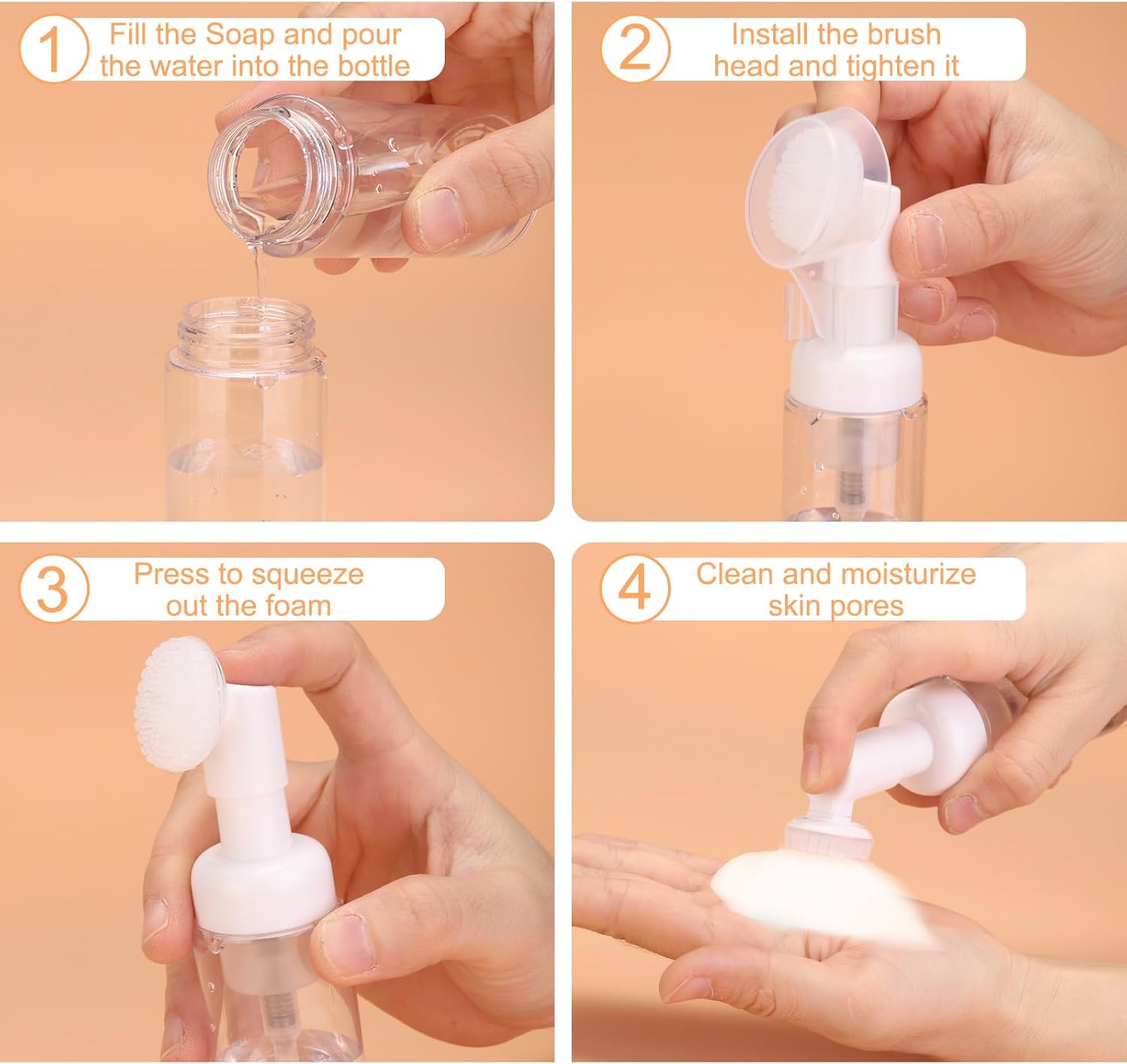 4Pcs Empty Foaming Soap Dispenser, 2oz / 60ml Facial Cleanser Foam Bottle with Brush for Hand Soap, Shampoo, Shower Gel, Yellow - Image 4
