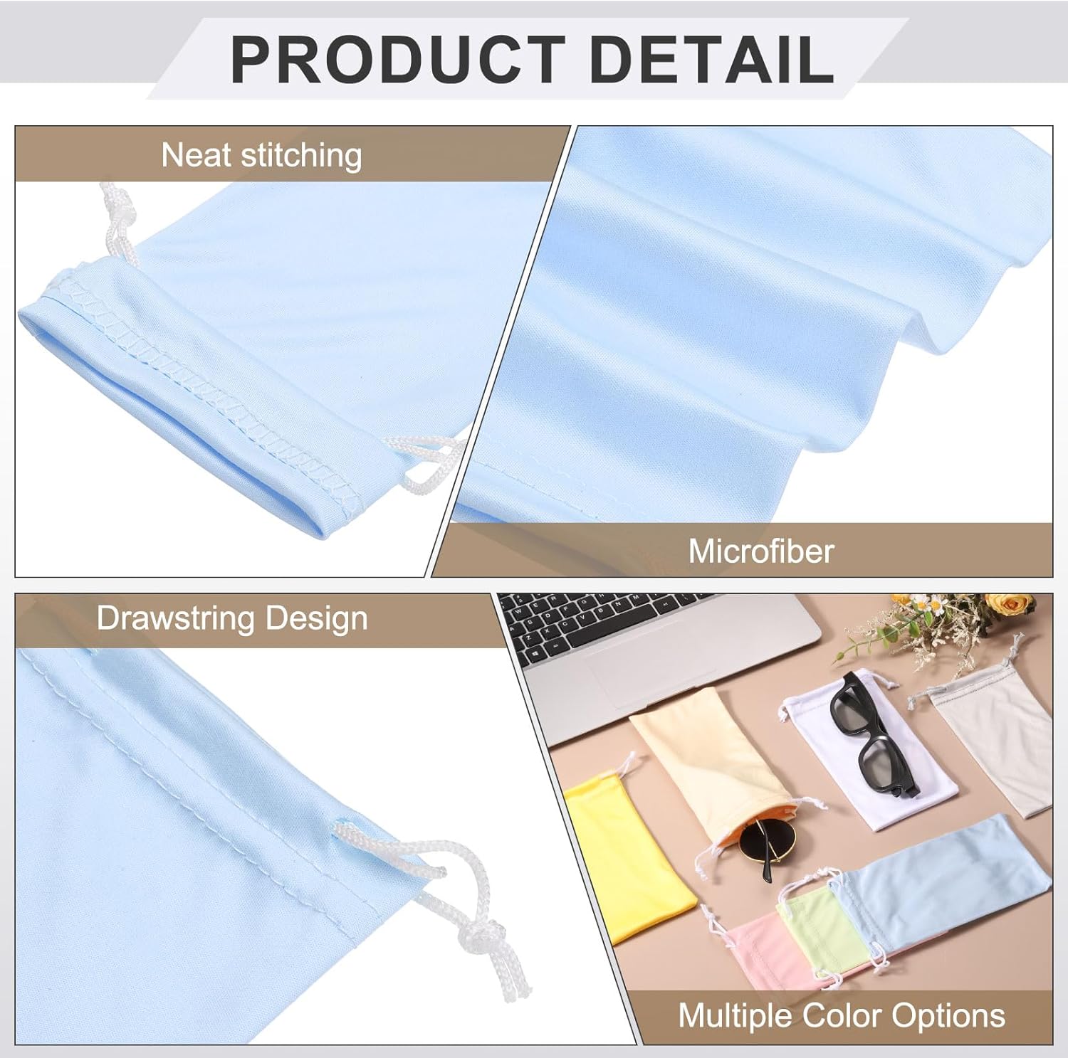 Microfiber Eyeglass Cases Glasses, Sunglasses Storage Bag with Drawstring, Soft Glasses Pouch Travel for Women Men - Image 3