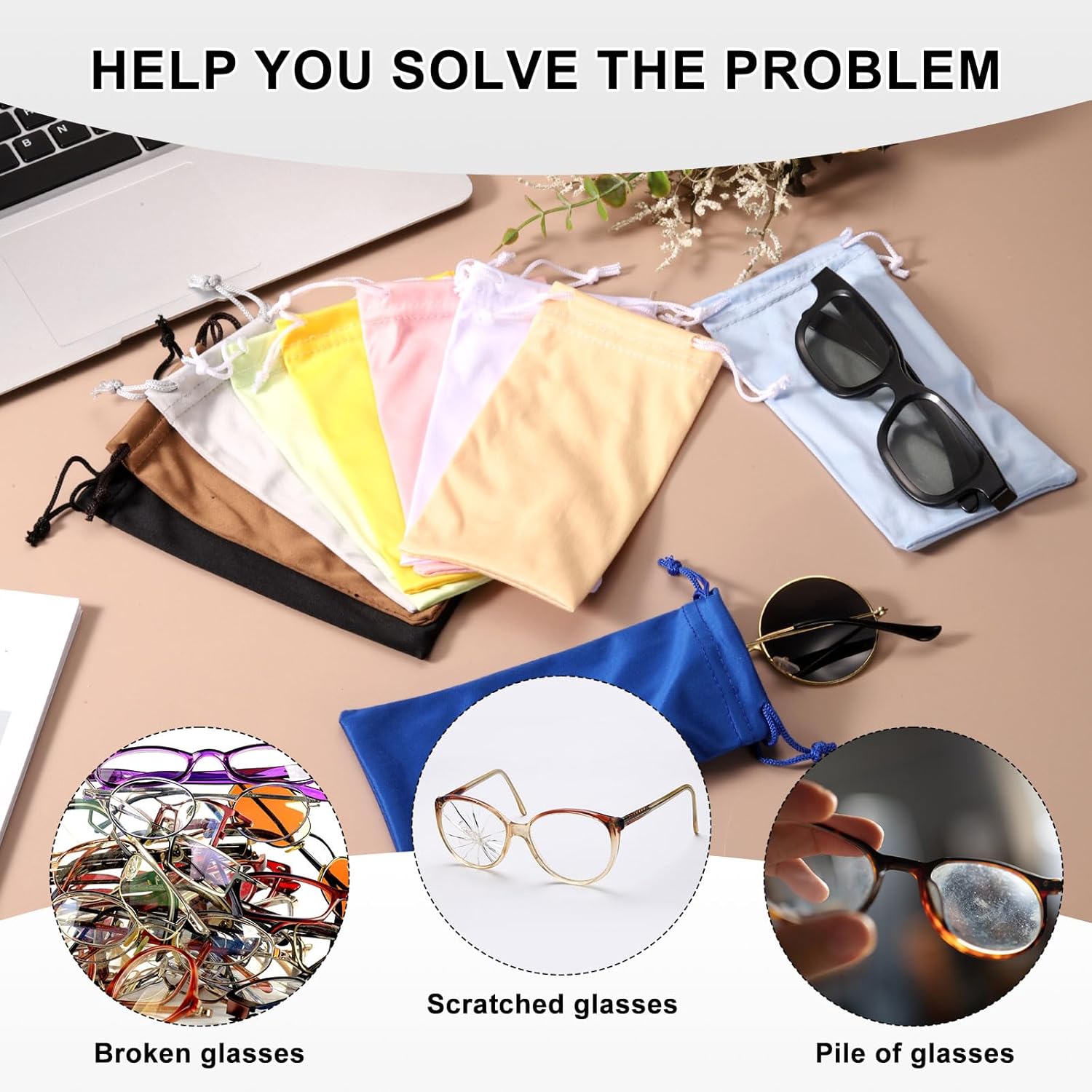 Microfiber Eyeglass Cases Glasses, Sunglasses Storage Bag with Drawstring, Soft Glasses Pouch Travel for Women Men - Image 7