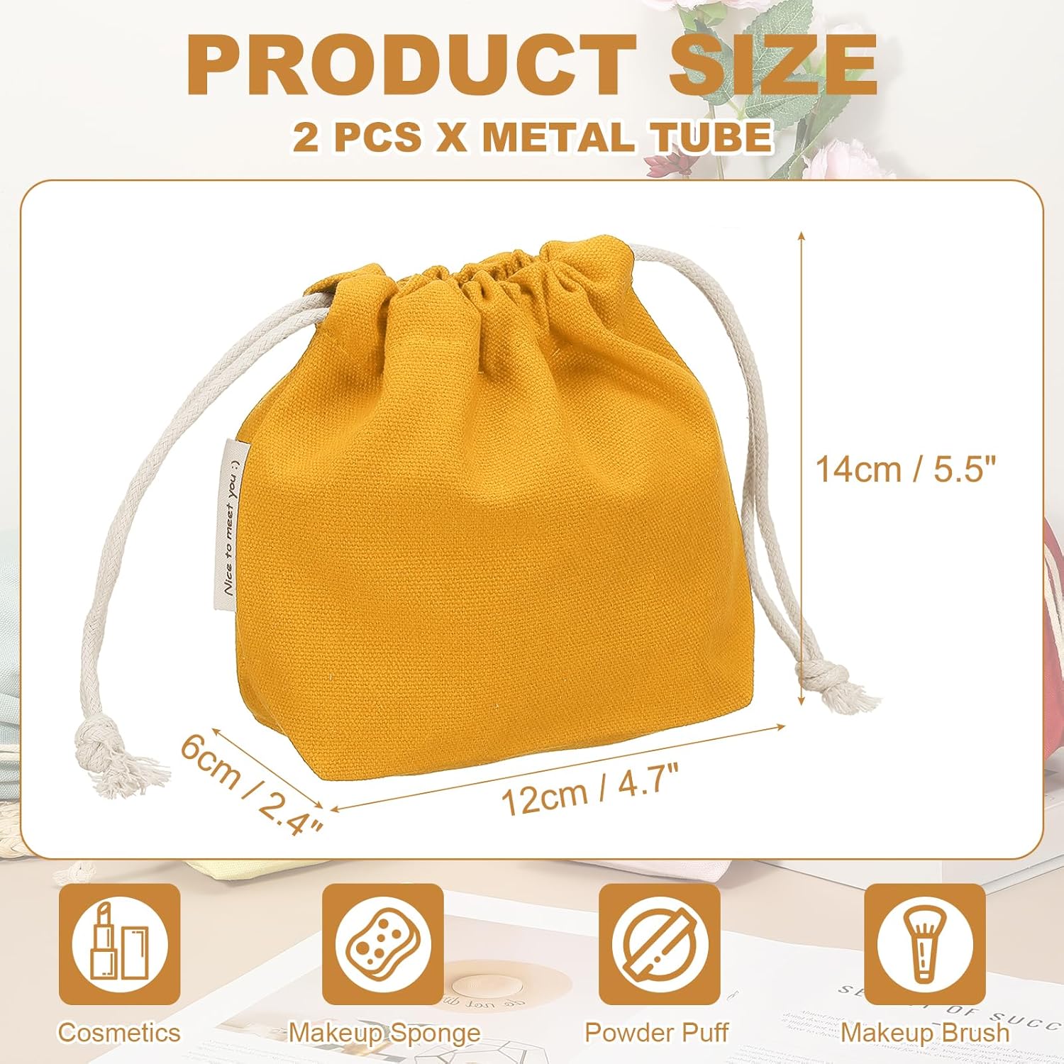2 Pcs Drawstring Makeup Bag, 4.7