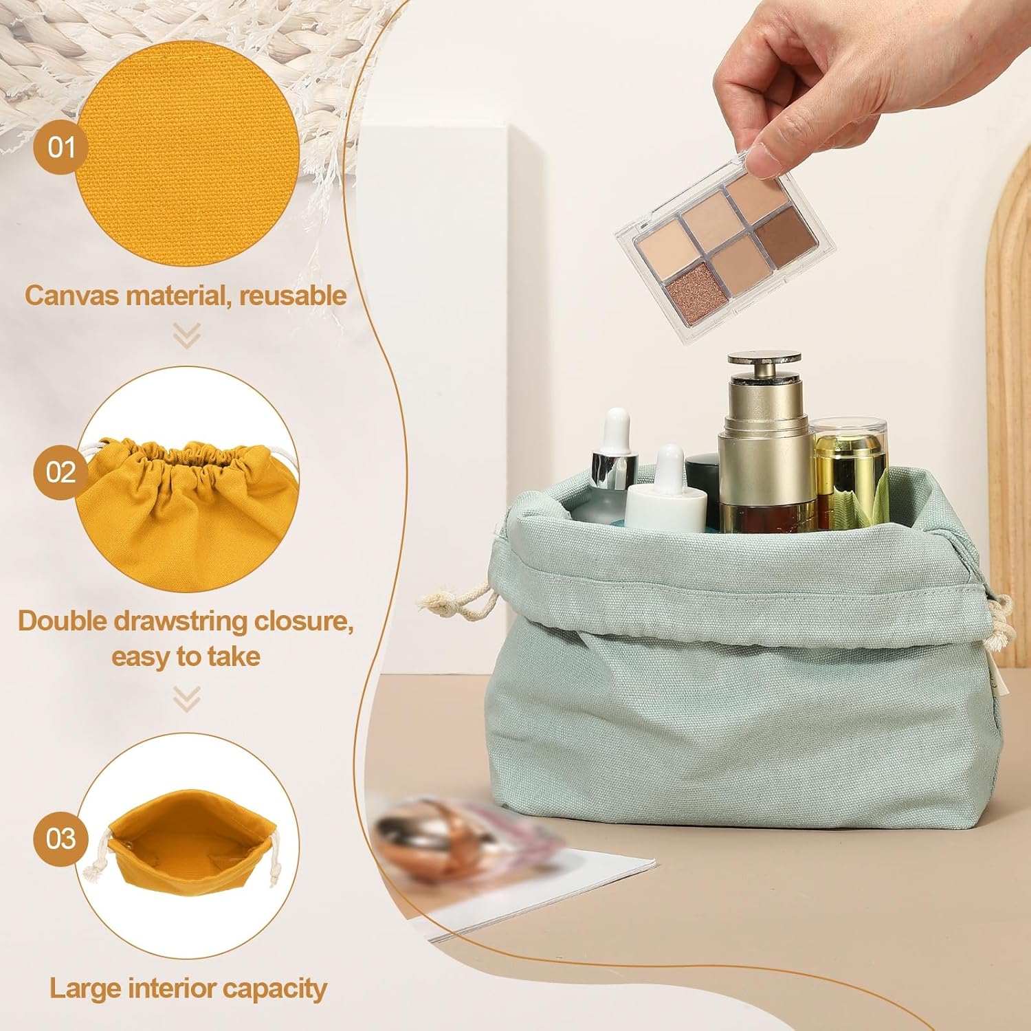 2 Pcs Drawstring Makeup Bag, 4.7