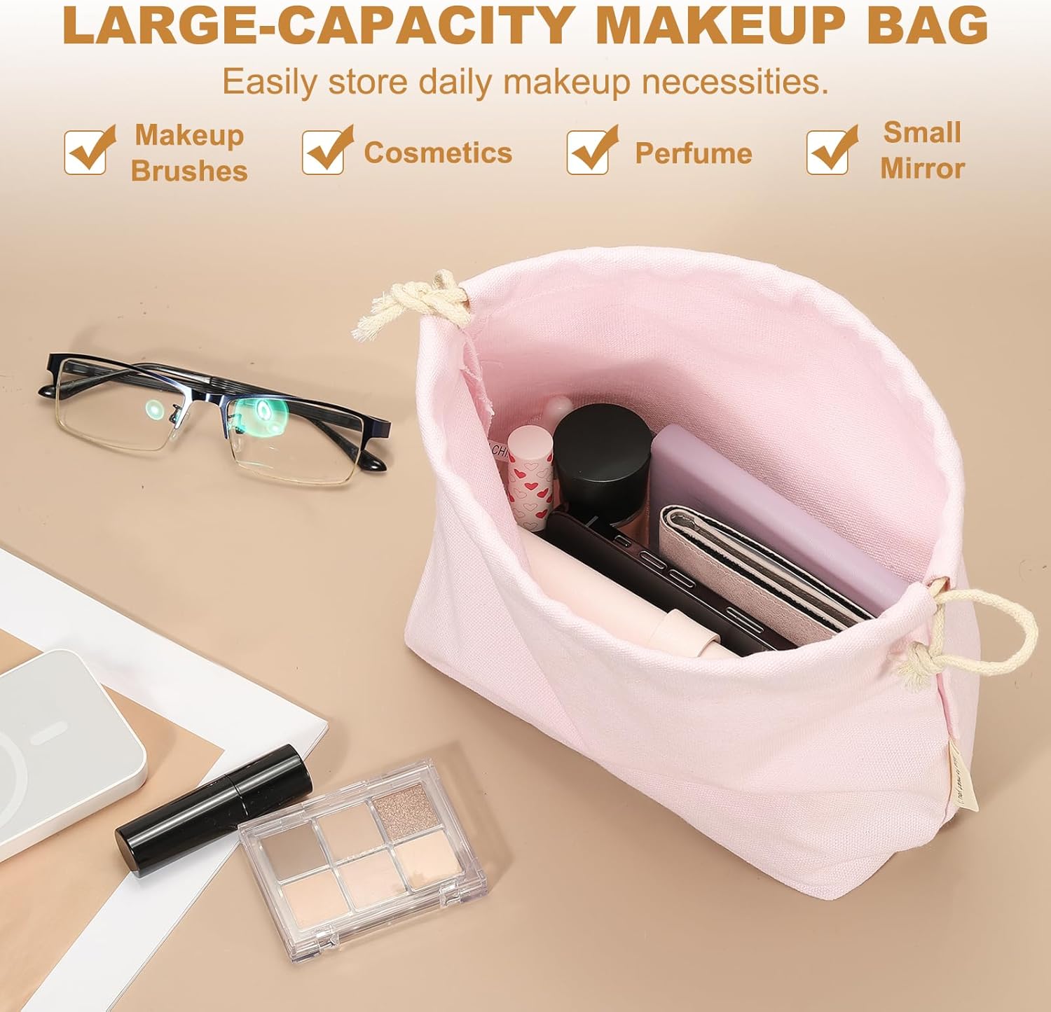 2 Pcs Drawstring Makeup Bag, 4.7