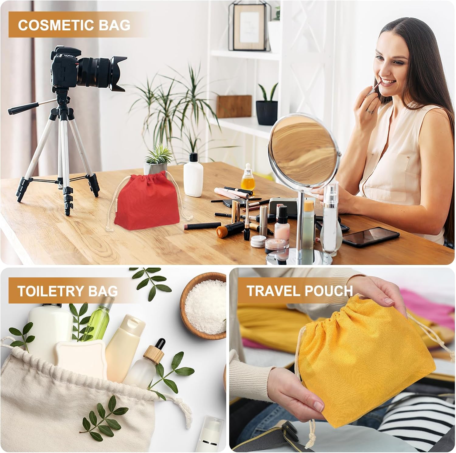 2 Pcs Drawstring Makeup Bag, 4.7