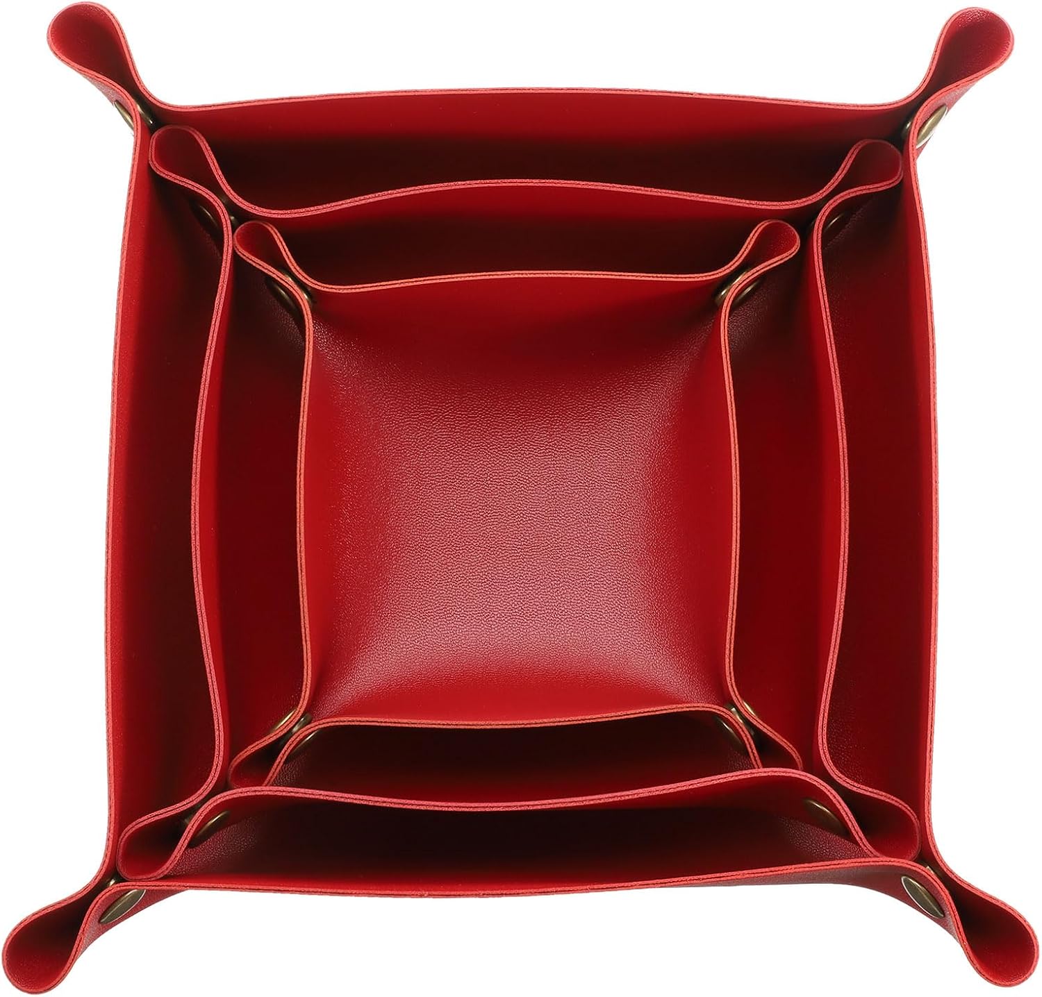 3 Pack PU Leather Tray, Jewelry Tray for Women and Men, Glossy Leather Desk Organizer Portable Catchall Tray for Jewelry Key Coin Watch Wallet, Red - Image 1