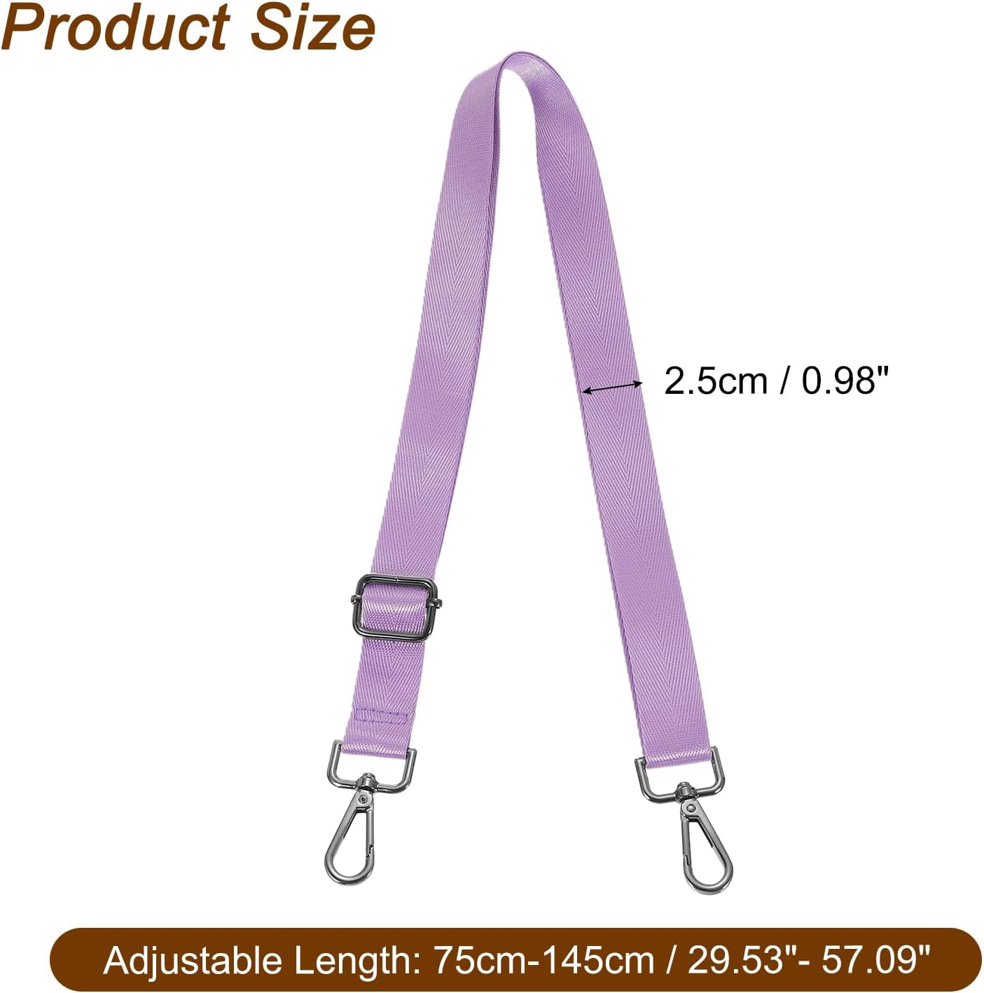 Wide Shoulder Strap, 2.5cm Adjustable Purse Strap Replacement Crossbody Strap for Shoulder Bag Handbag, Light Purple, Black Pull Core Buckle - Image 2